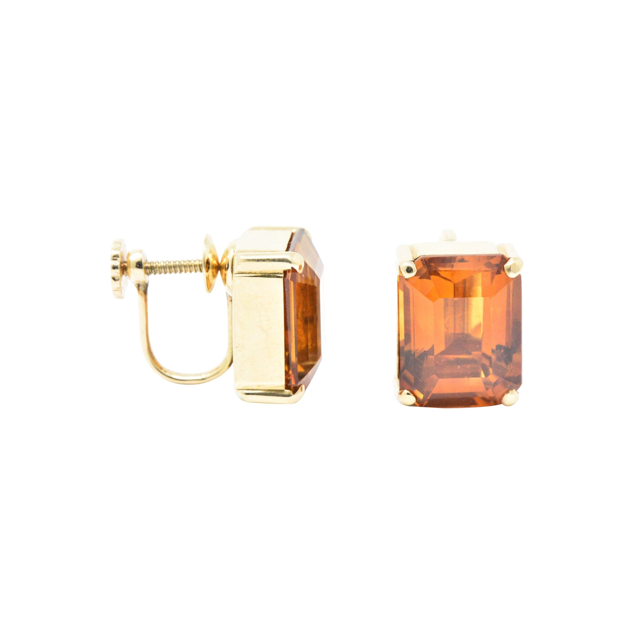 Tiffany & Co. 12.25 Carat Citrine & 18K Yellow Gold Retro Screw Back Earrings Wilson's Estate Jewelry