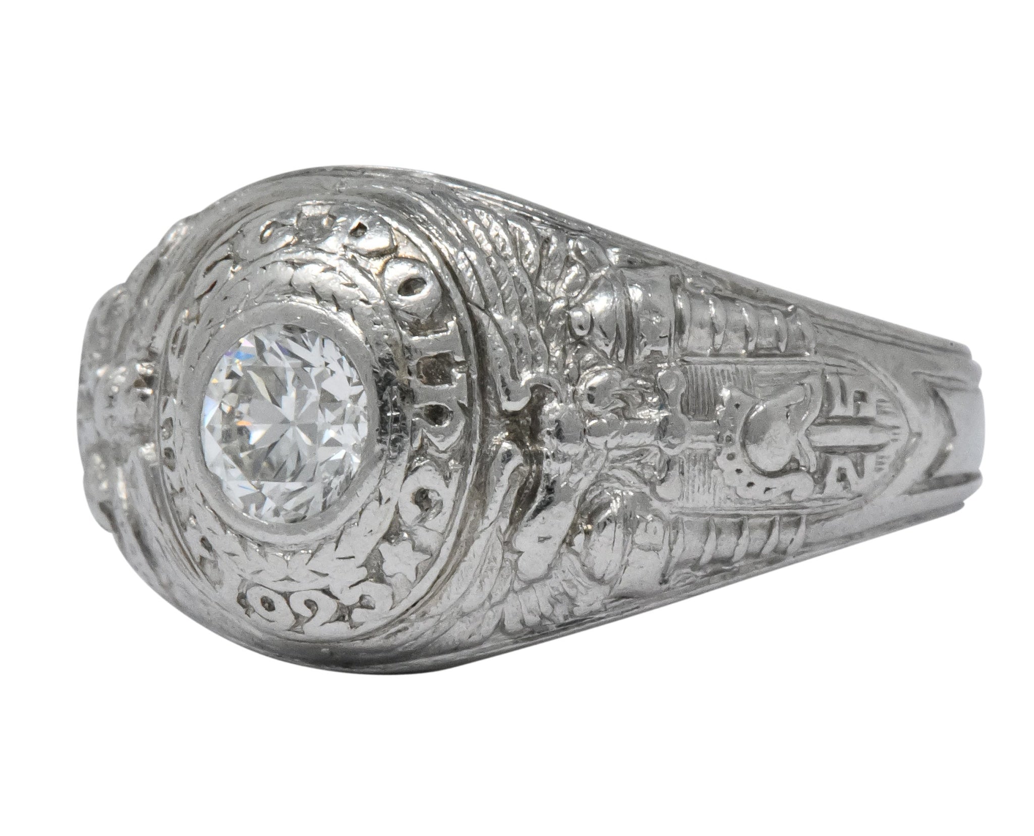 Tiffany & Co. 1925 Diamond Platinum West Point Unisex Class Ring - Wilson's Estate Jewelry