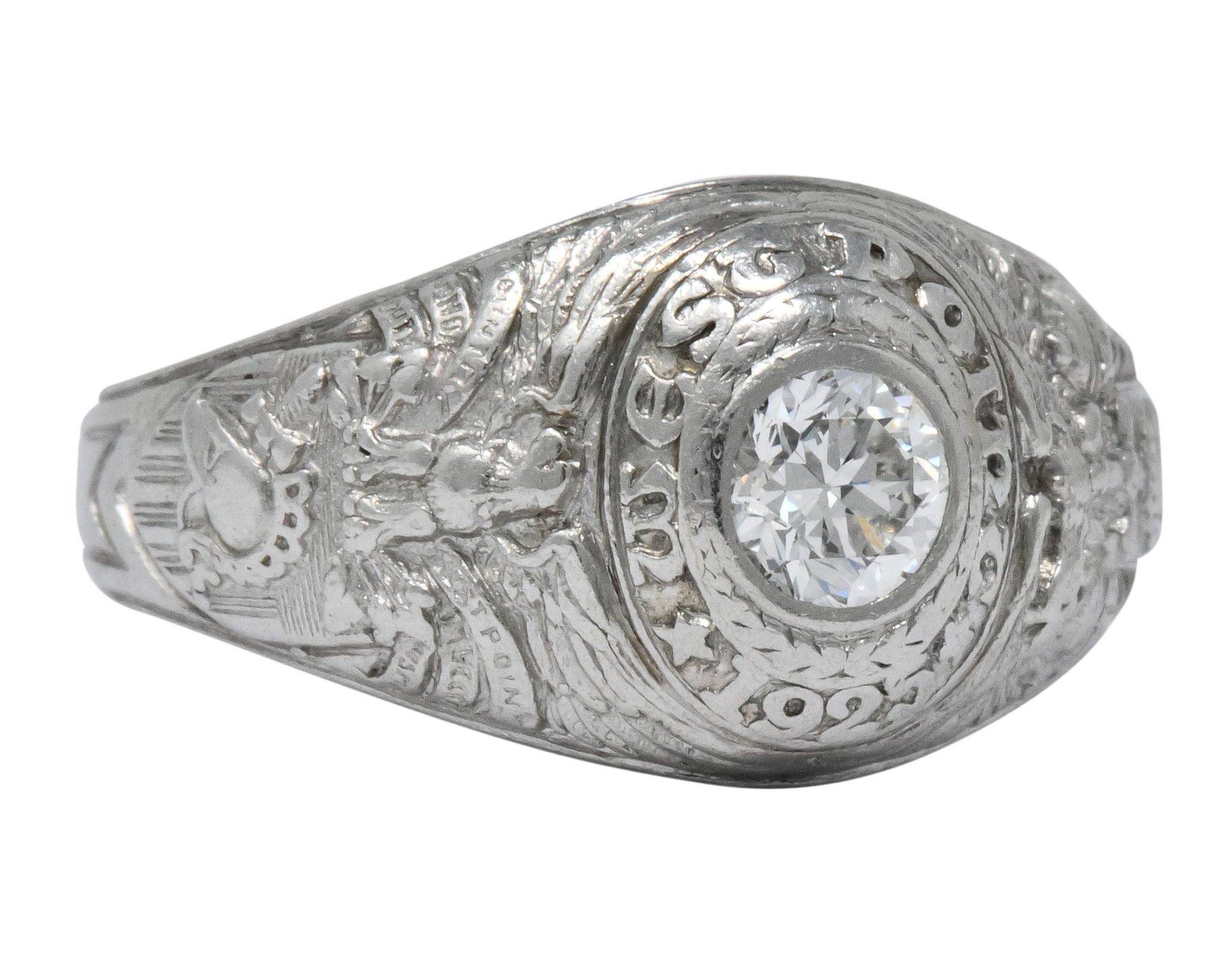 Tiffany & Co. 1925 Diamond Platinum West Point Unisex Class Ring - Wilson's Estate Jewelry