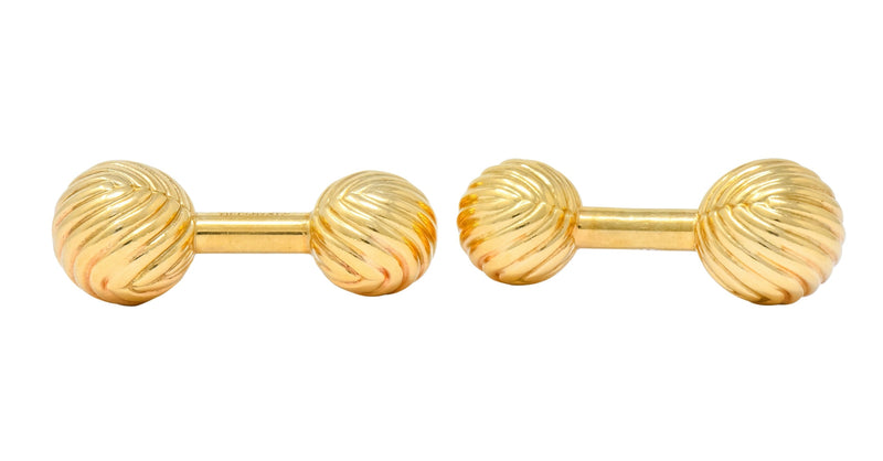 Tiffany & Co. 1960's Vintage 14 Karat Gold Ridged Ball Men's Cufflinks - Wilson's Estate Jewelry