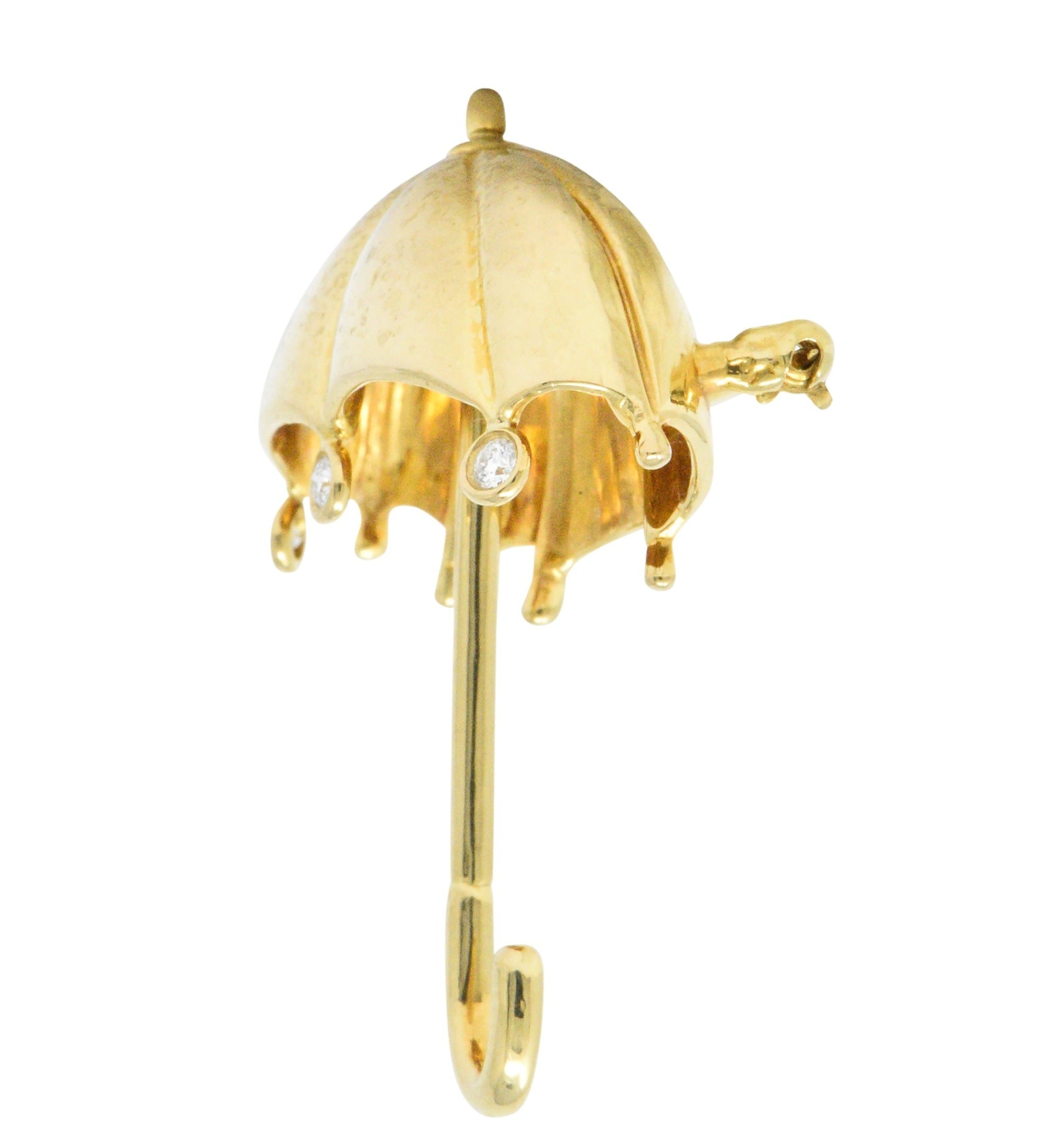 Tiffany & Co. 1980's 0.18 CTW Diamond 18 Karat Gold Umbrella Brooch Wilson's Estate Jewelry