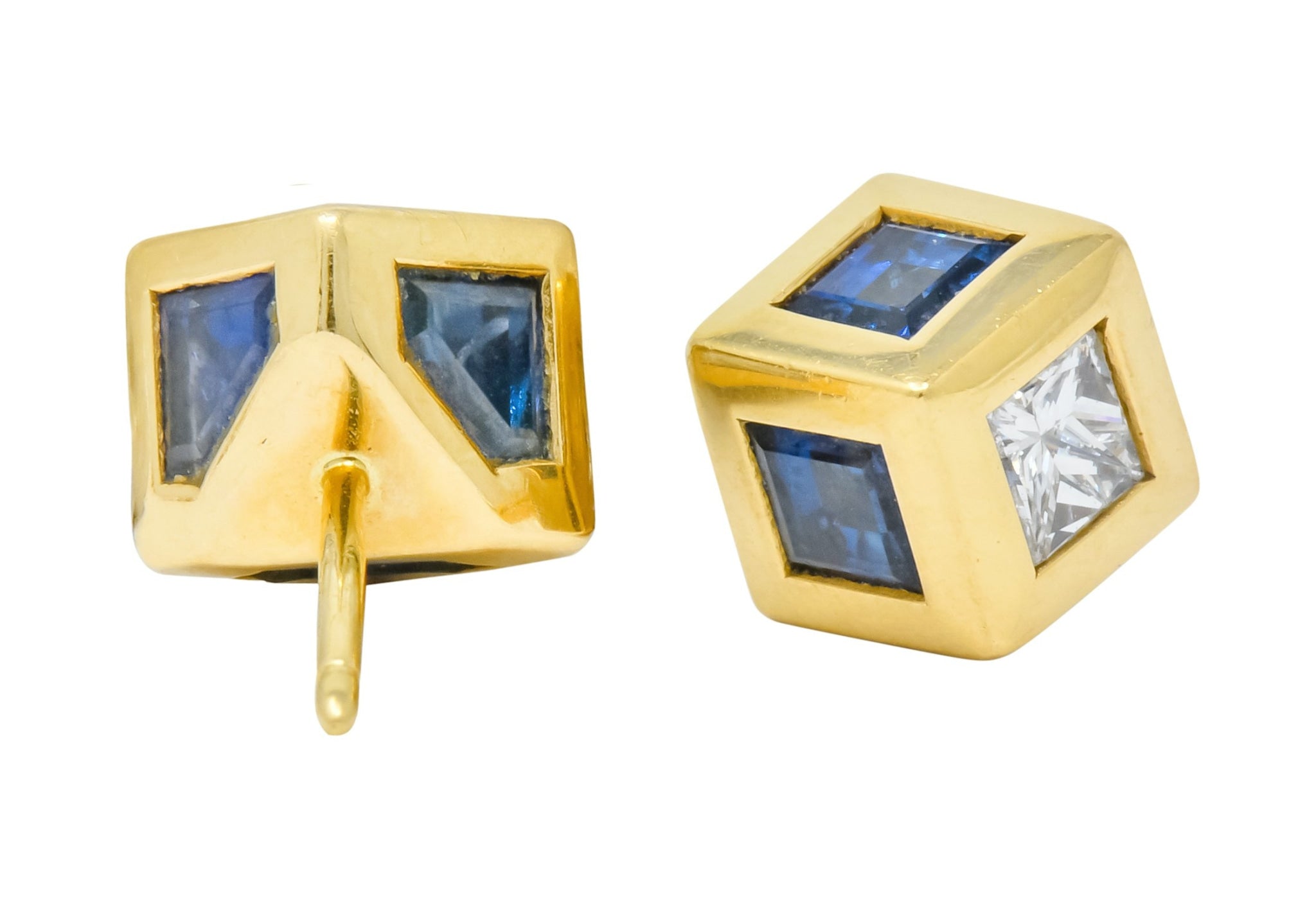 Tiffany & Co. 2.55 CTW Sapphire Diamond 18 Karat Gold Cube Earrings - Wilson's Estate Jewelry