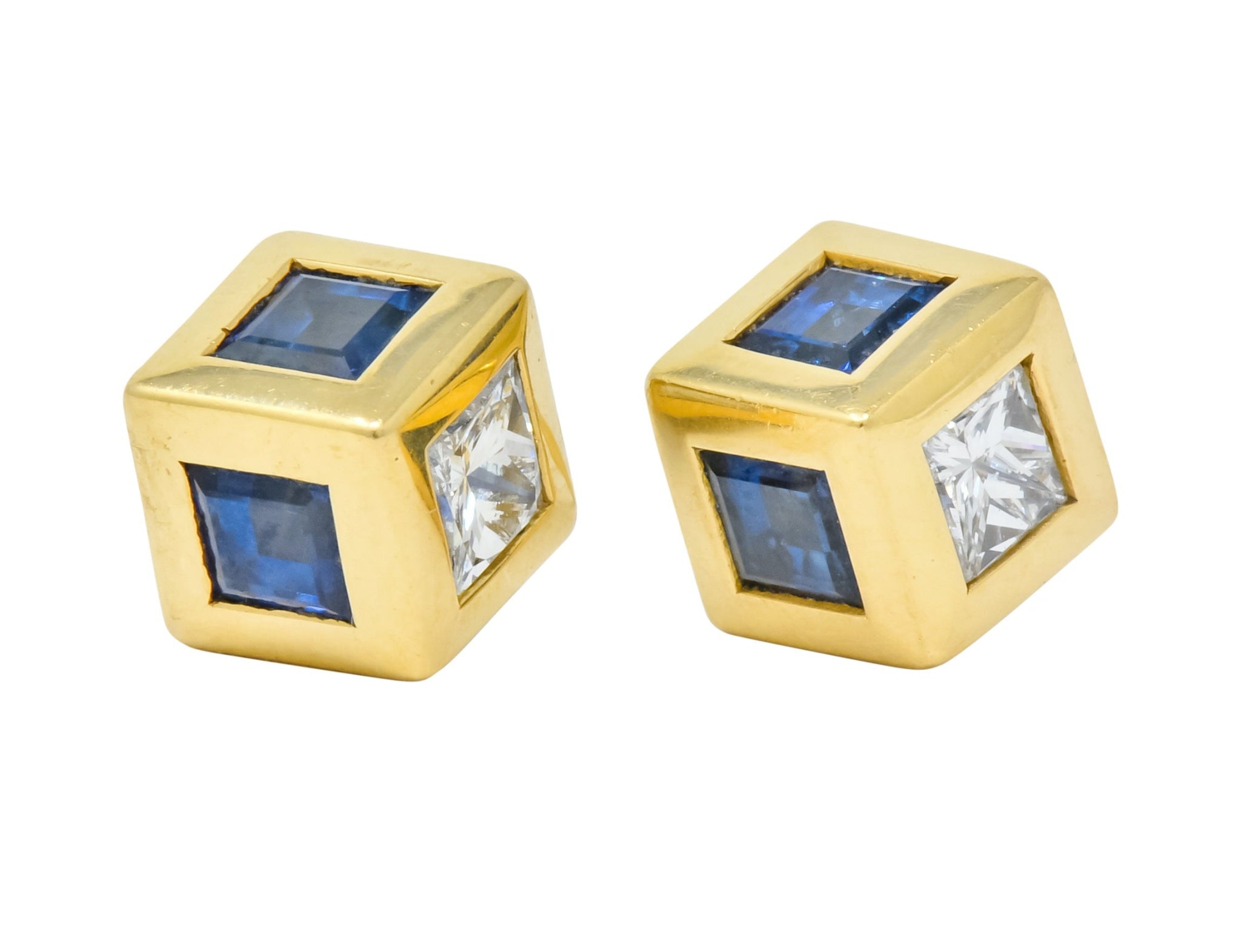 Tiffany & Co. 2.55 CTW Sapphire Diamond 18 Karat Gold Cube Earrings - Wilson's Estate Jewelry