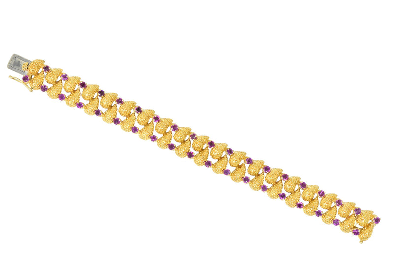 Tiffany & Co. 4.56 CTW Ruby 18 Karat Gold Textured Link Bracelet Wilson's Estate Jewelry