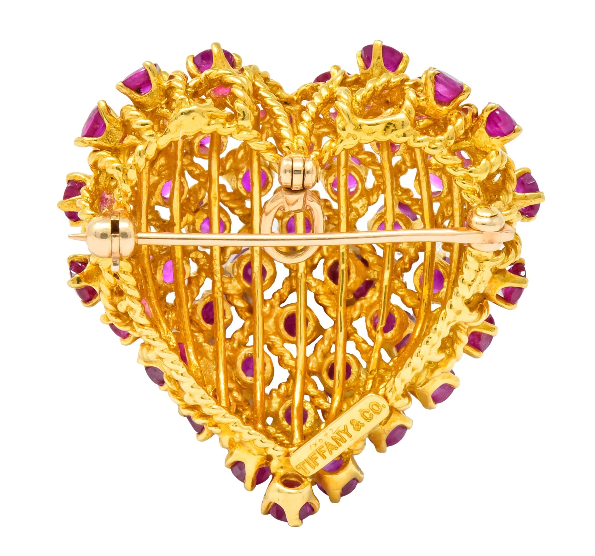 Tiffany & Co. 8.00 CTW Ruby 18 Karat Gold Heart Pendant Brooch - Wilson's Estate Jewelry