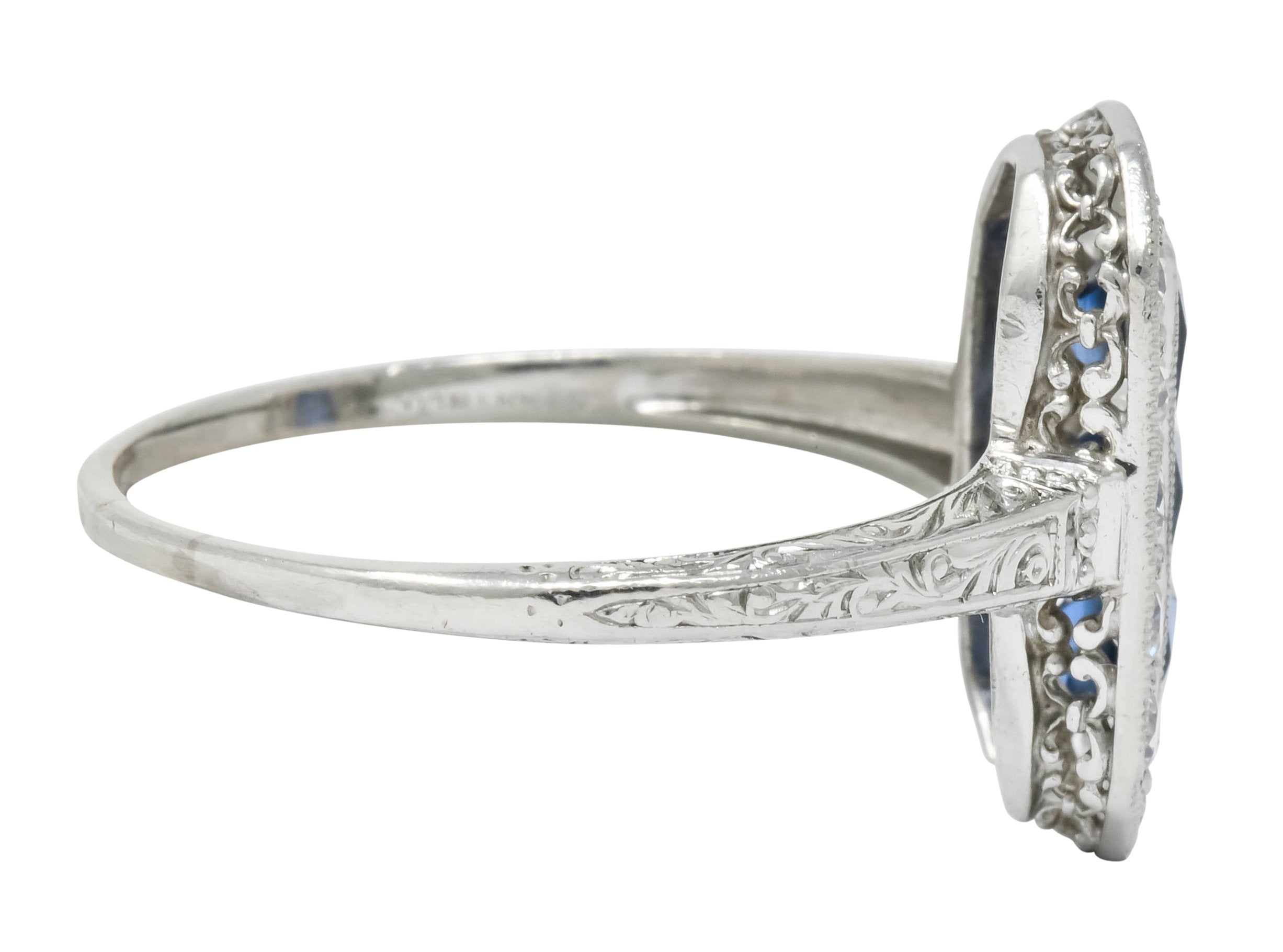 Tiffany & Co. Art Deco Sapphire Diamond 18 Karat White Gold Dinner Ring - Wilson's Estate Jewelry