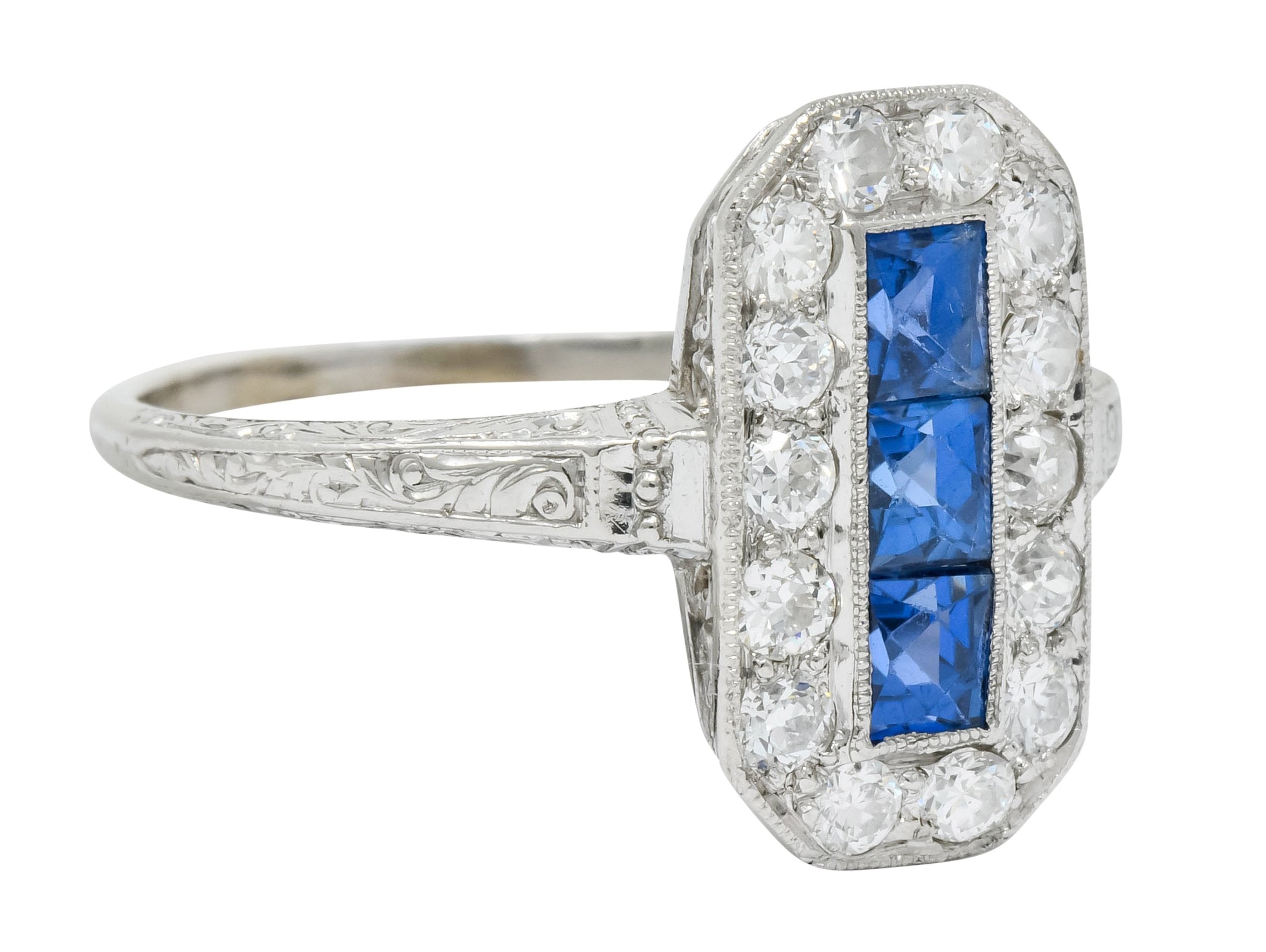 Tiffany & Co. Art Deco Sapphire Diamond 18 Karat White Gold Dinner Ring - Wilson's Estate Jewelry