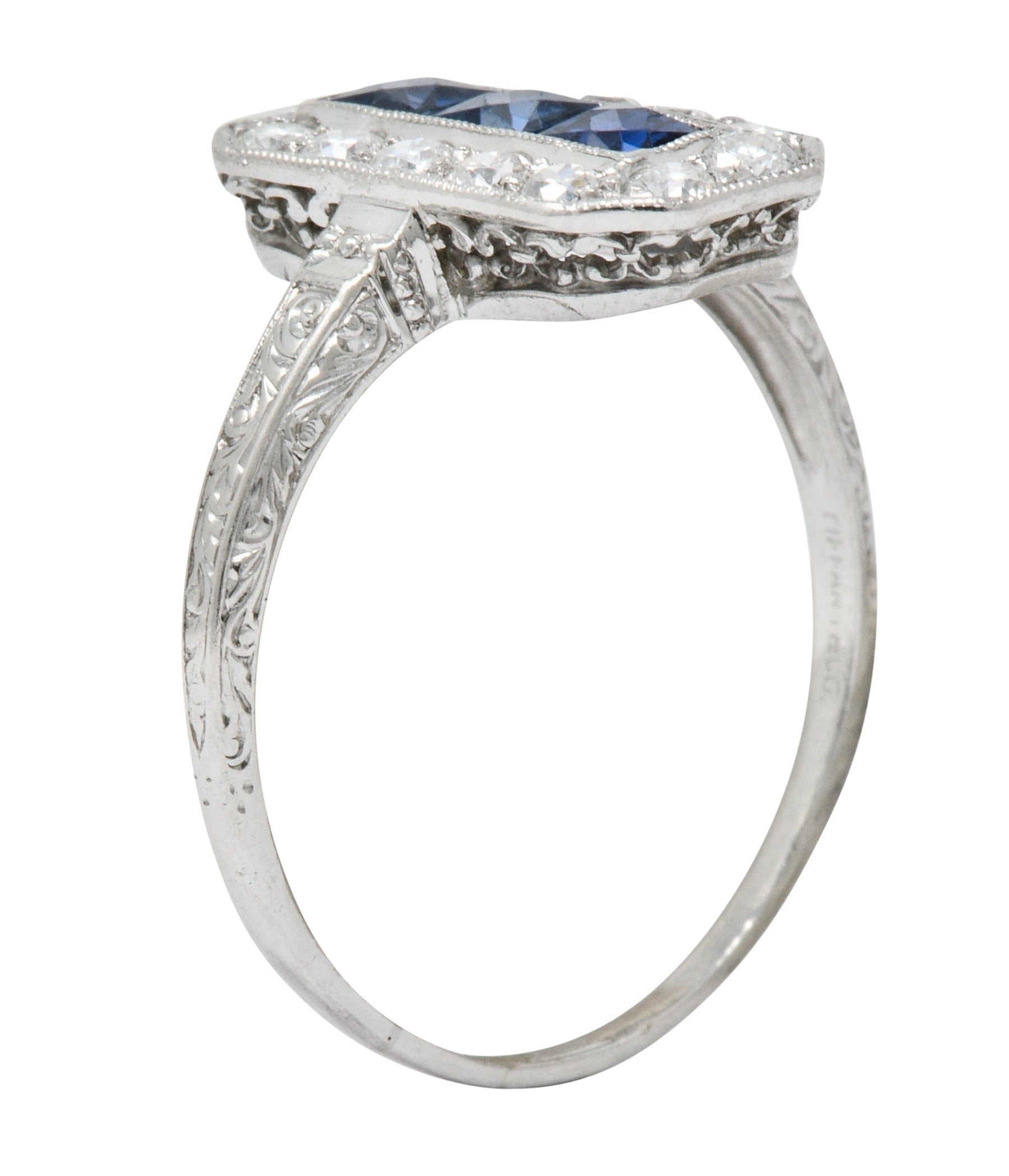 Tiffany & Co. Art Deco Sapphire Diamond 18 Karat White Gold Dinner Ring - Wilson's Estate Jewelry