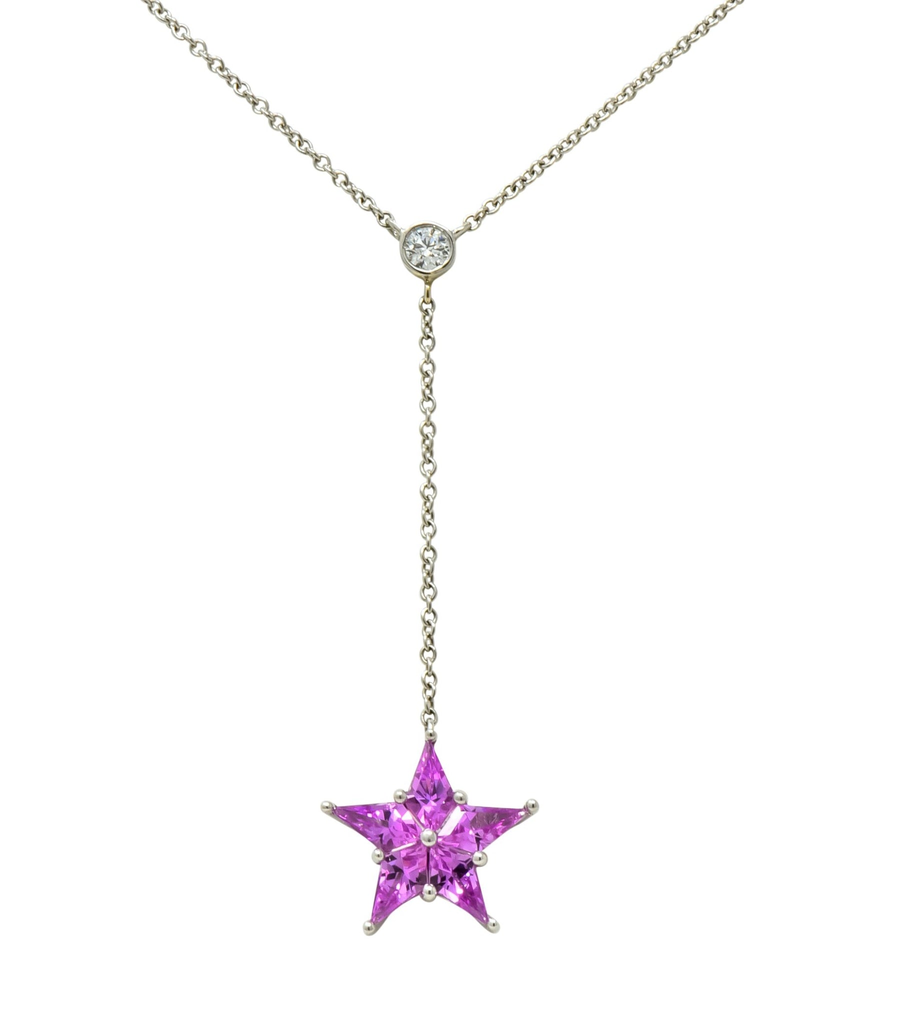 Tiffany & Co. Contemporary 0.95 CTW Sapphire Platinum Star Drop Necklace - Wilson's Estate Jewelry