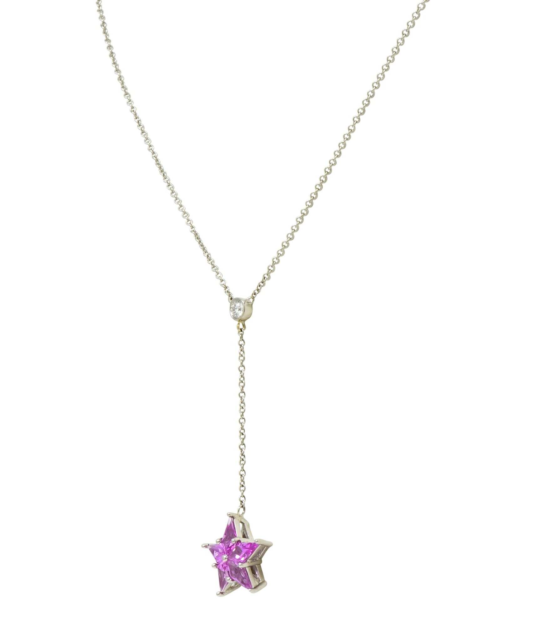Tiffany & Co. Contemporary 0.95 CTW Sapphire Platinum Star Drop Necklace - Wilson's Estate Jewelry