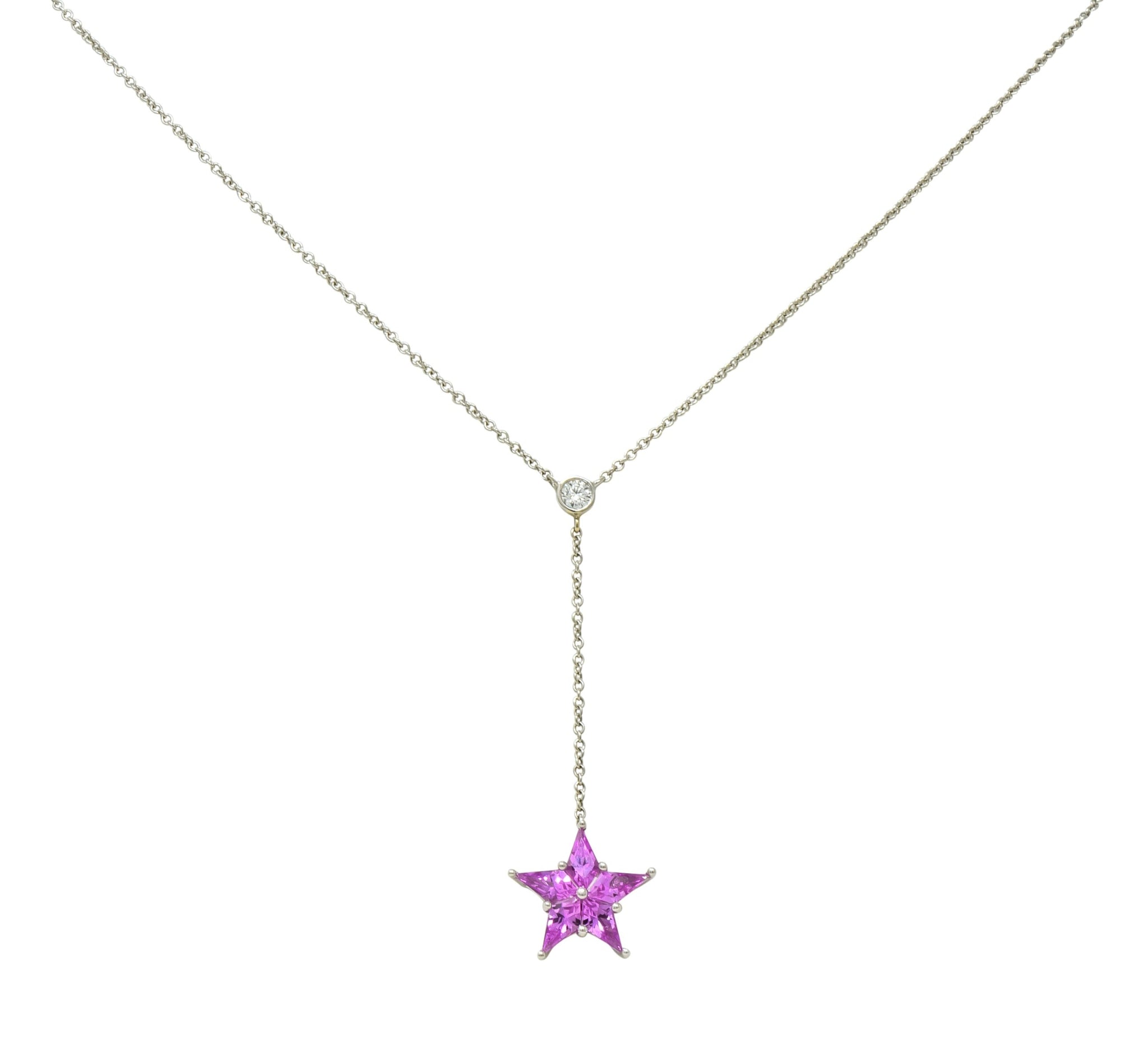 Tiffany & Co. Contemporary 0.95 CTW Sapphire Platinum Star Drop Necklace - Wilson's Estate Jewelry