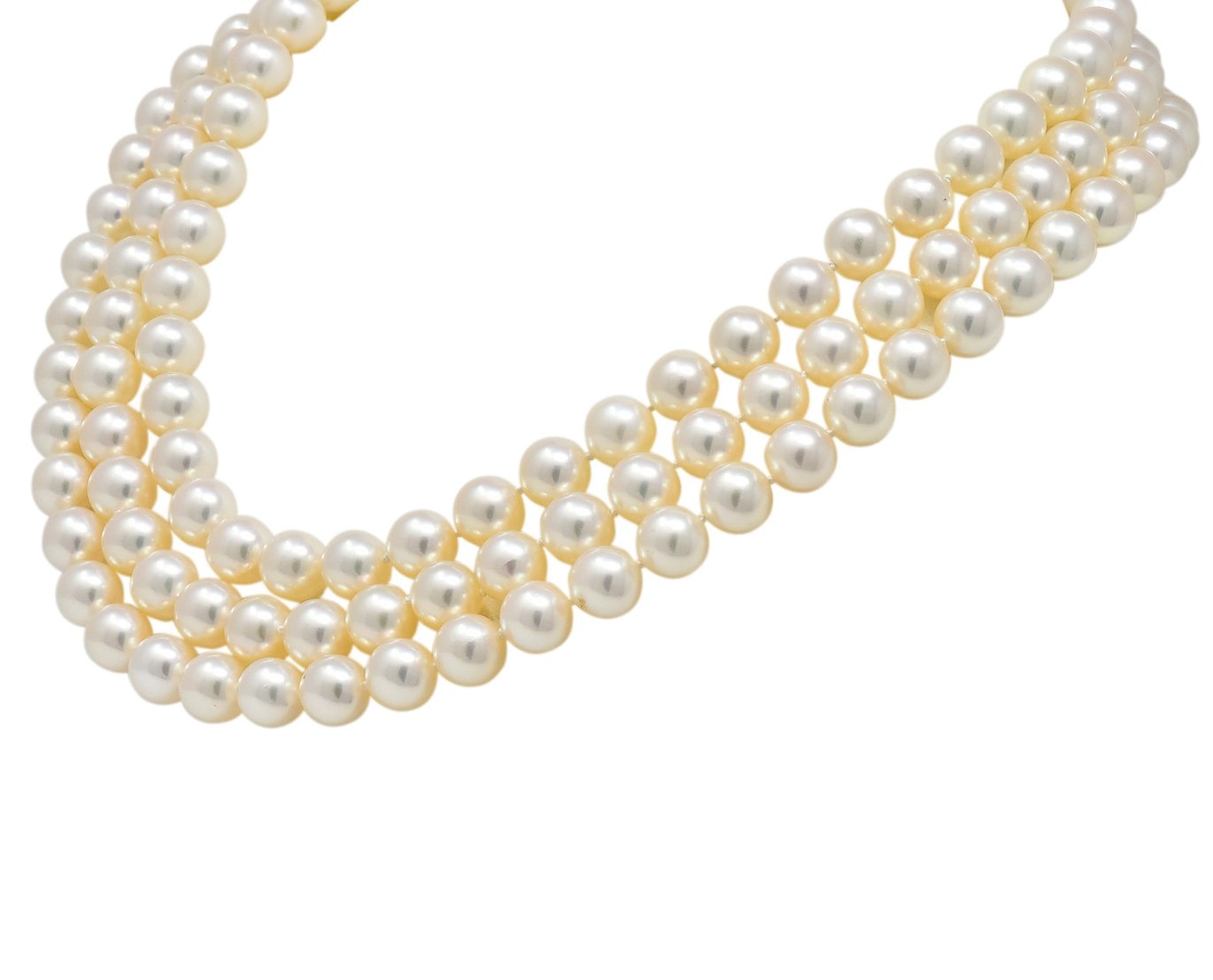 Tiffany & Co. Diamond Pearl 18 Karat Yellow Gold Triple Strand Necklace - Wilson's Estate Jewelry