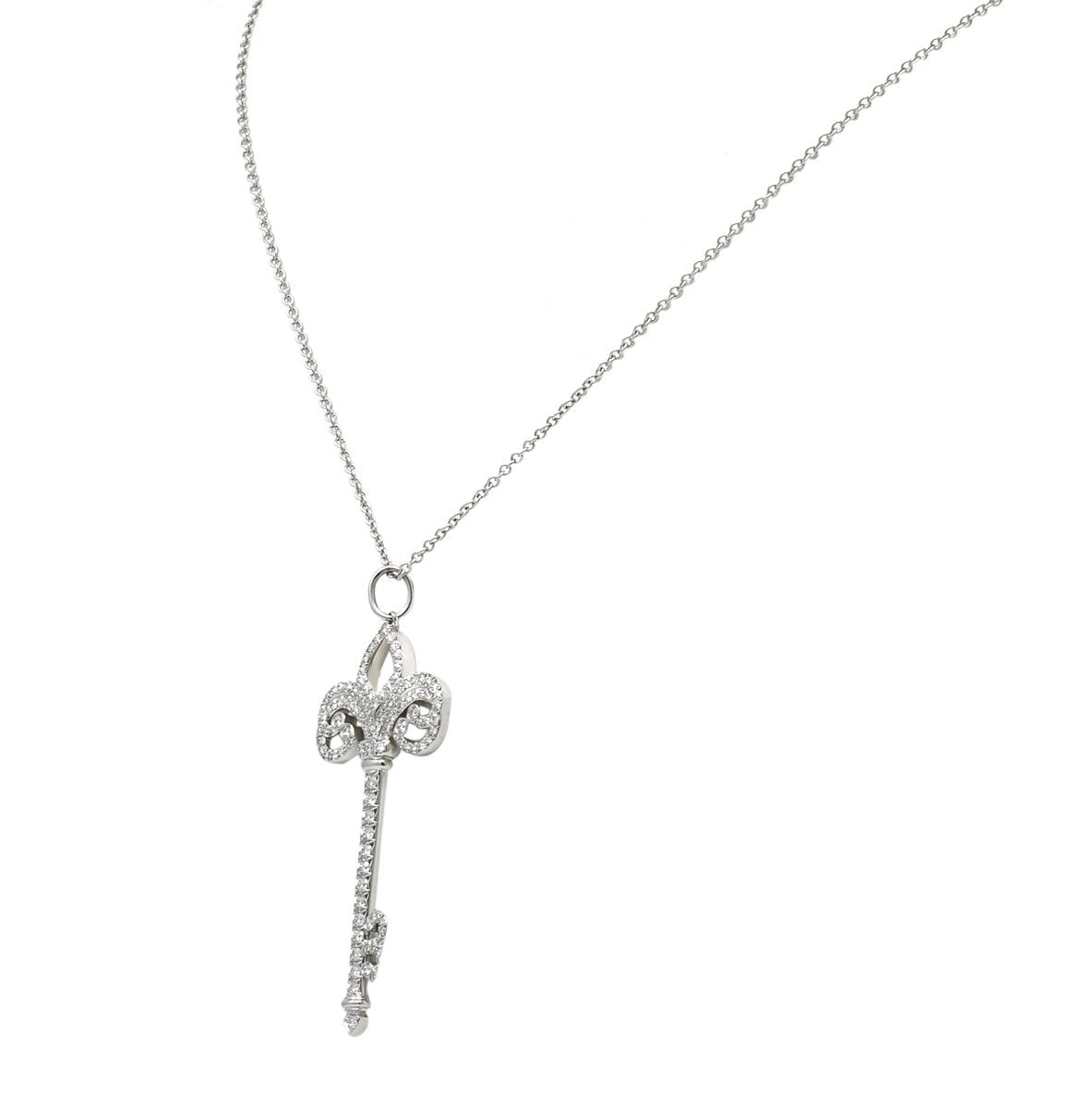 Tiffany & Co. Diamond Platinum Fleur De Lis Key Pendant Necklace - Wilson's Estate Jewelry