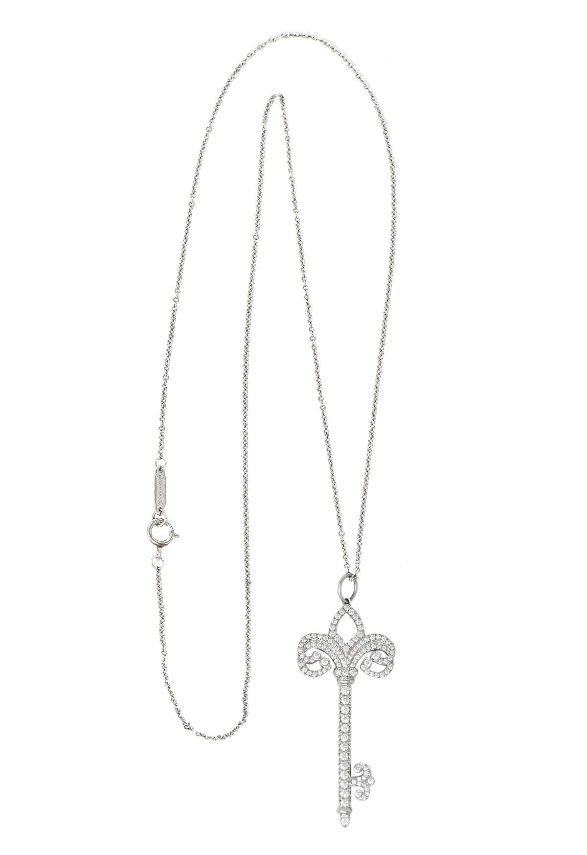 Tiffany & Co. Diamond Platinum Fleur De Lis Key Pendant Necklace - Wilson's Estate Jewelry