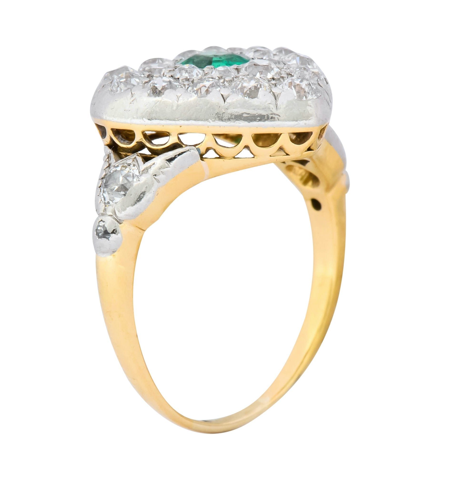 Tiffany & Co. Edwardian 1.54 CTW Emerald Diamond Platinum-Topped 18 Karat Gold Heart Cluster Ring - Wilson's Estate Jewelry