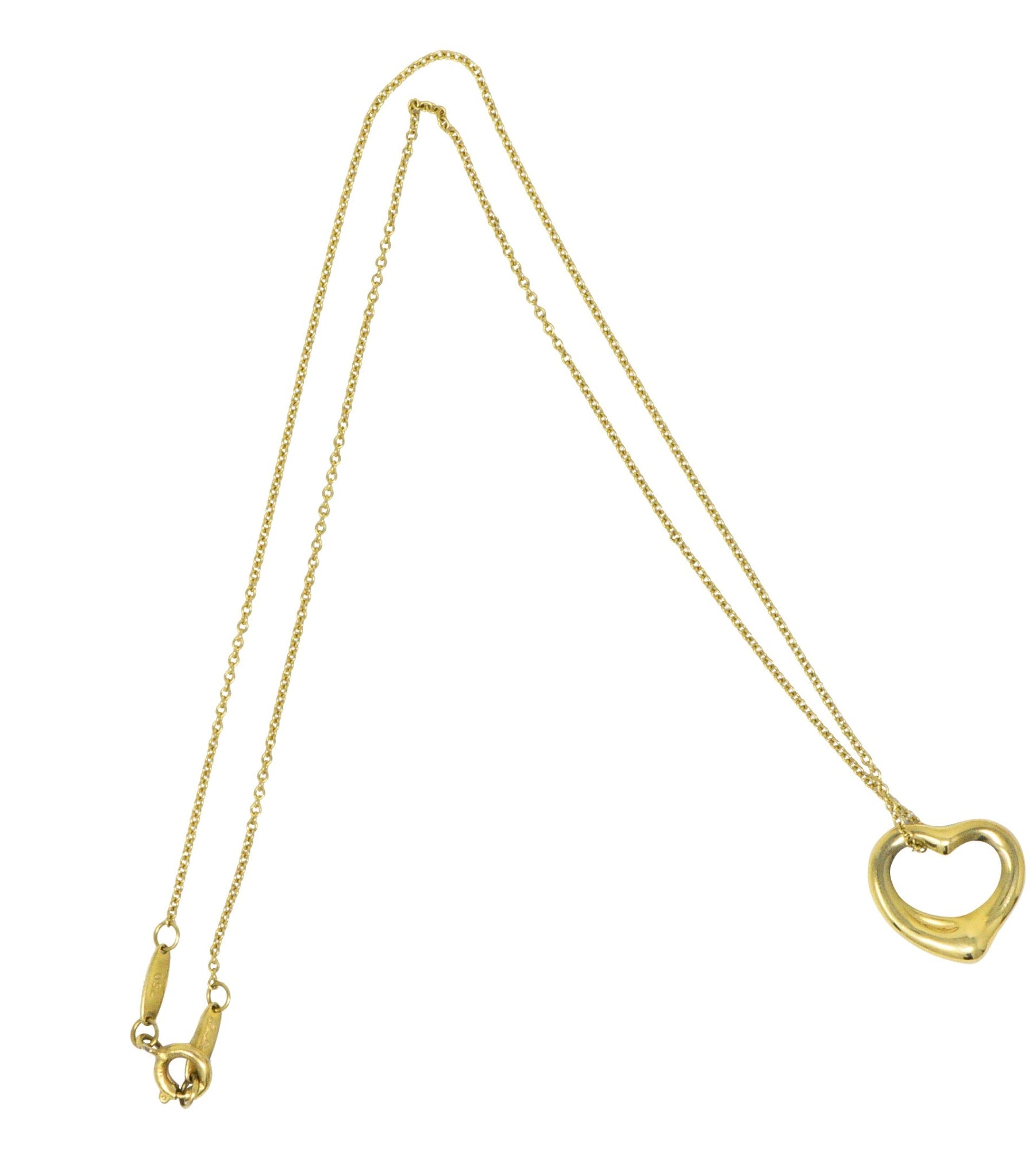 Tiffany & Co Elsa Peretti 18 Karat Gold Open Heart Necklace Wilson's Estate Jewelry