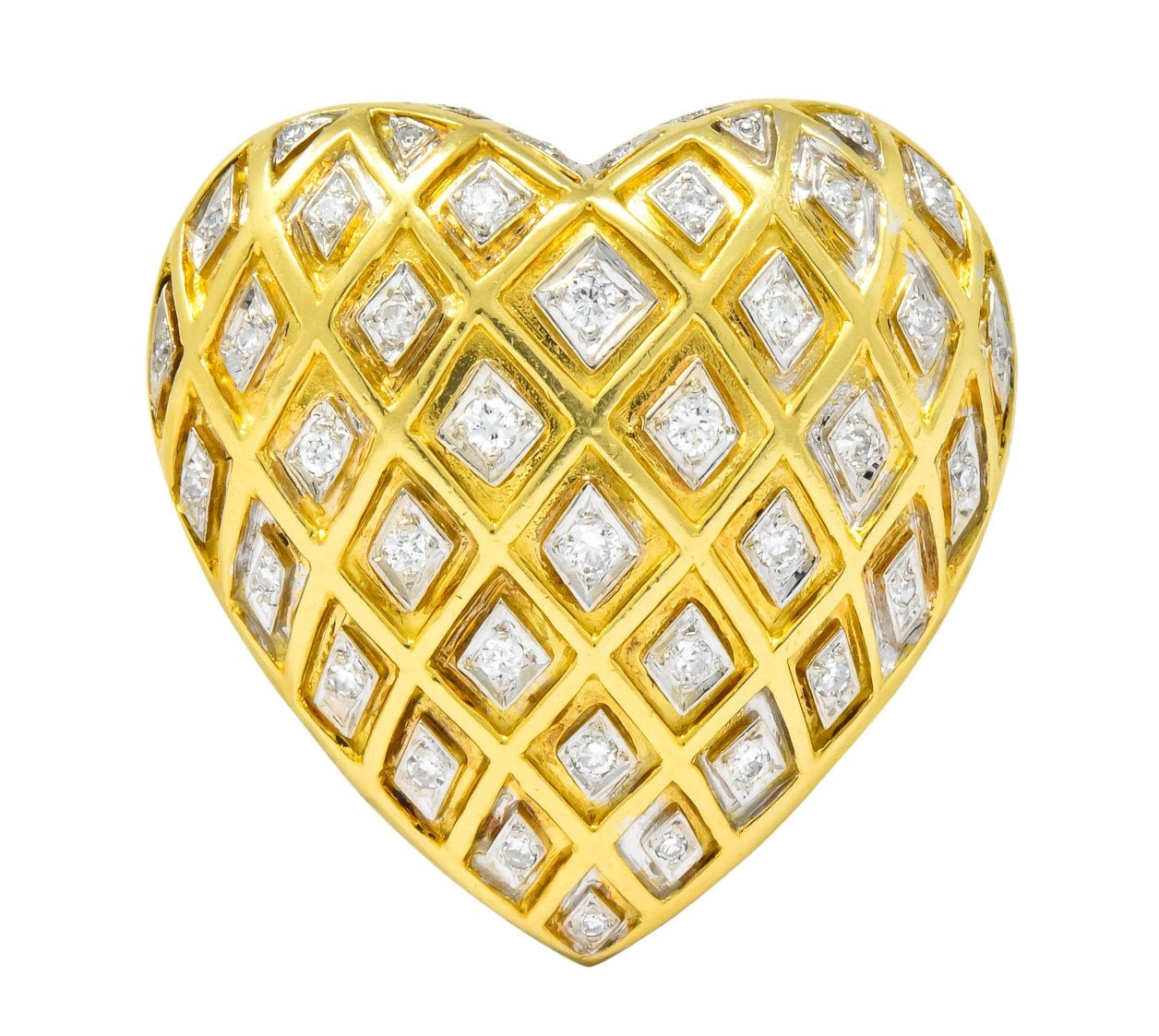 Tiffany & Co. Large Diamond Platinum-Topped 18 Karat Gold Heart Pendant Brooch - Wilson's Estate Jewelry