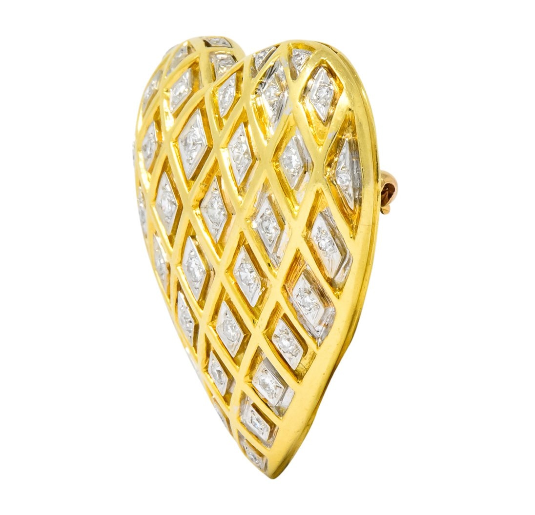 Tiffany & Co. Large Diamond Platinum-Topped 18 Karat Gold Heart Pendant Brooch - Wilson's Estate Jewelry