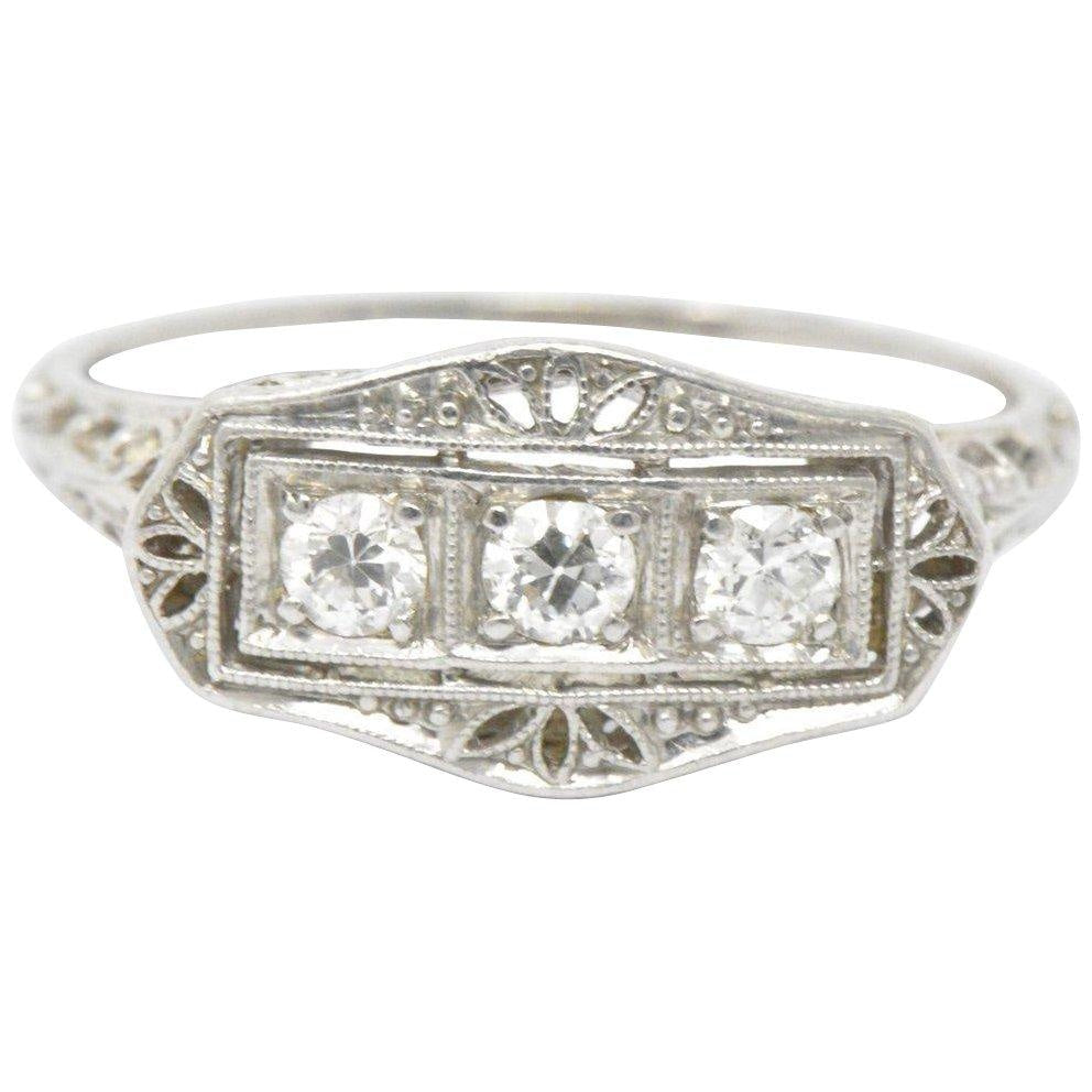 Tiffany & Co. Old European Diamond Platinum Panel Alternative Engagement Ring Wilson's Estate Jewelry