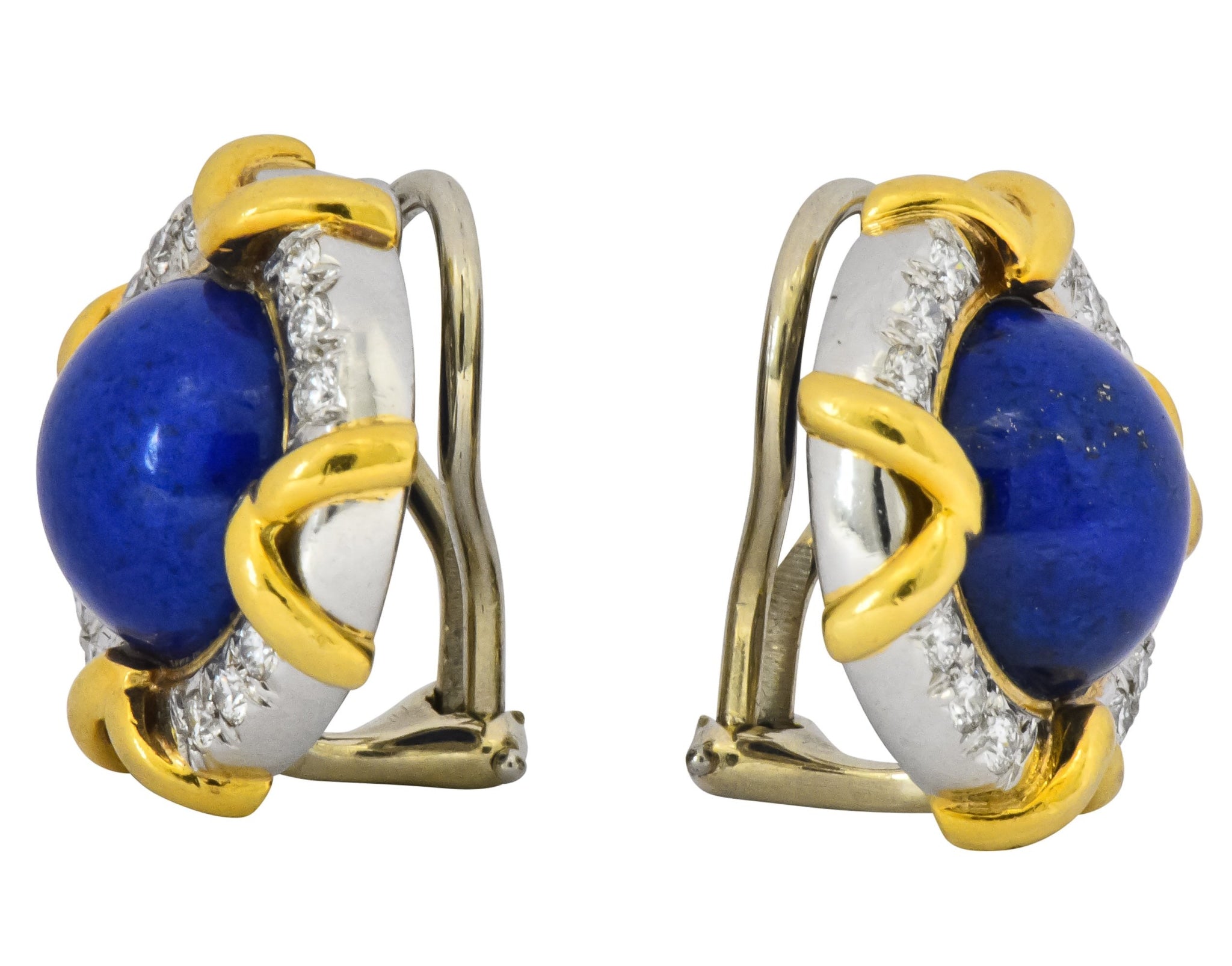 Tiffany & Co. Retro 1985 1.23 CTW Blue Lapis Diamond Platinum 18 Karat Gold Ear-Clip Earrings - Wilson's Estate Jewelry