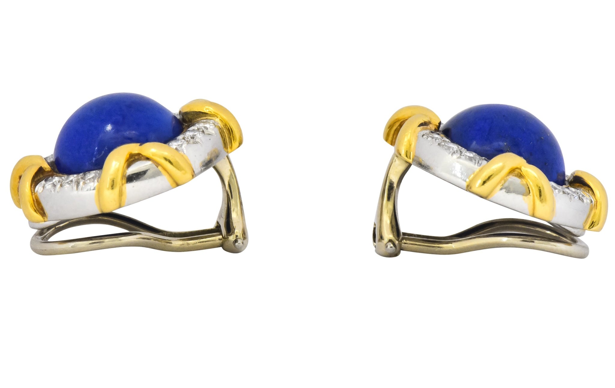 Tiffany & Co. Retro 1985 1.23 CTW Blue Lapis Diamond Platinum 18 Karat Gold Ear-Clip Earrings - Wilson's Estate Jewelry