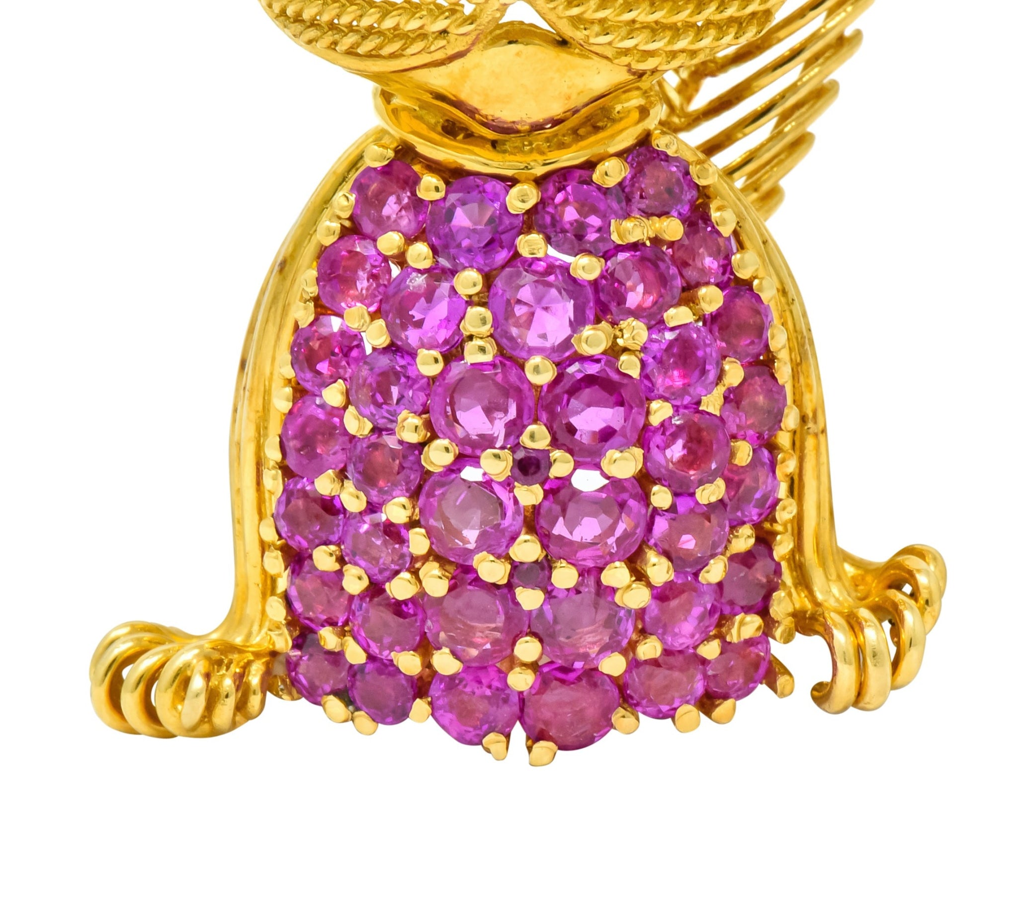 Tiffany & Co. Retro 5.45 CTW Ruby Emerald 18 Karat Yellow Gold Winking Cat Brooch - Wilson's Estate Jewelry