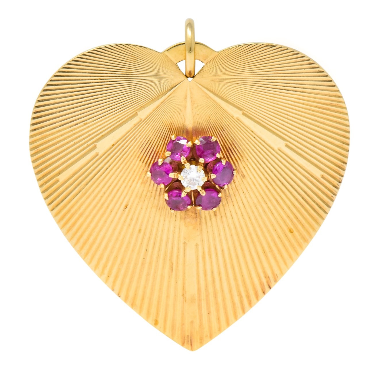 Tiffany & Co. Retro Ruby Diamond 14 Karat Gold Oversized Heart Pendant - Wilson's Estate Jewelry