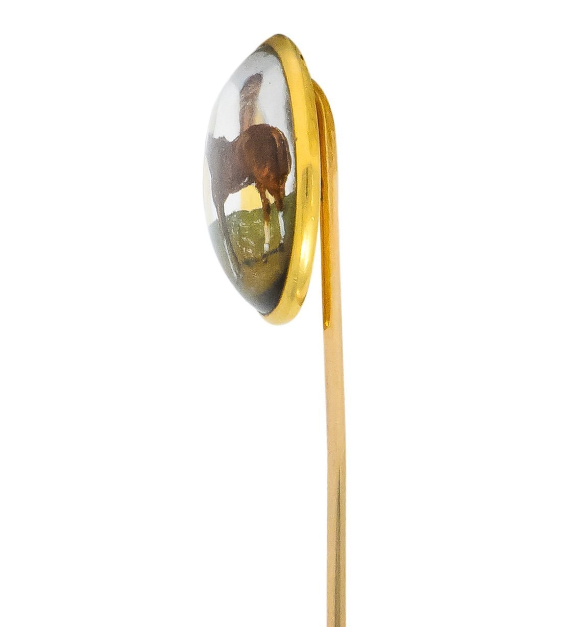 Tiffany & Co. Victorian Painted Reverse Carved Rock Crystal 18 Karat Gold Horse Stickpin - Wilson's Estate Jewelry