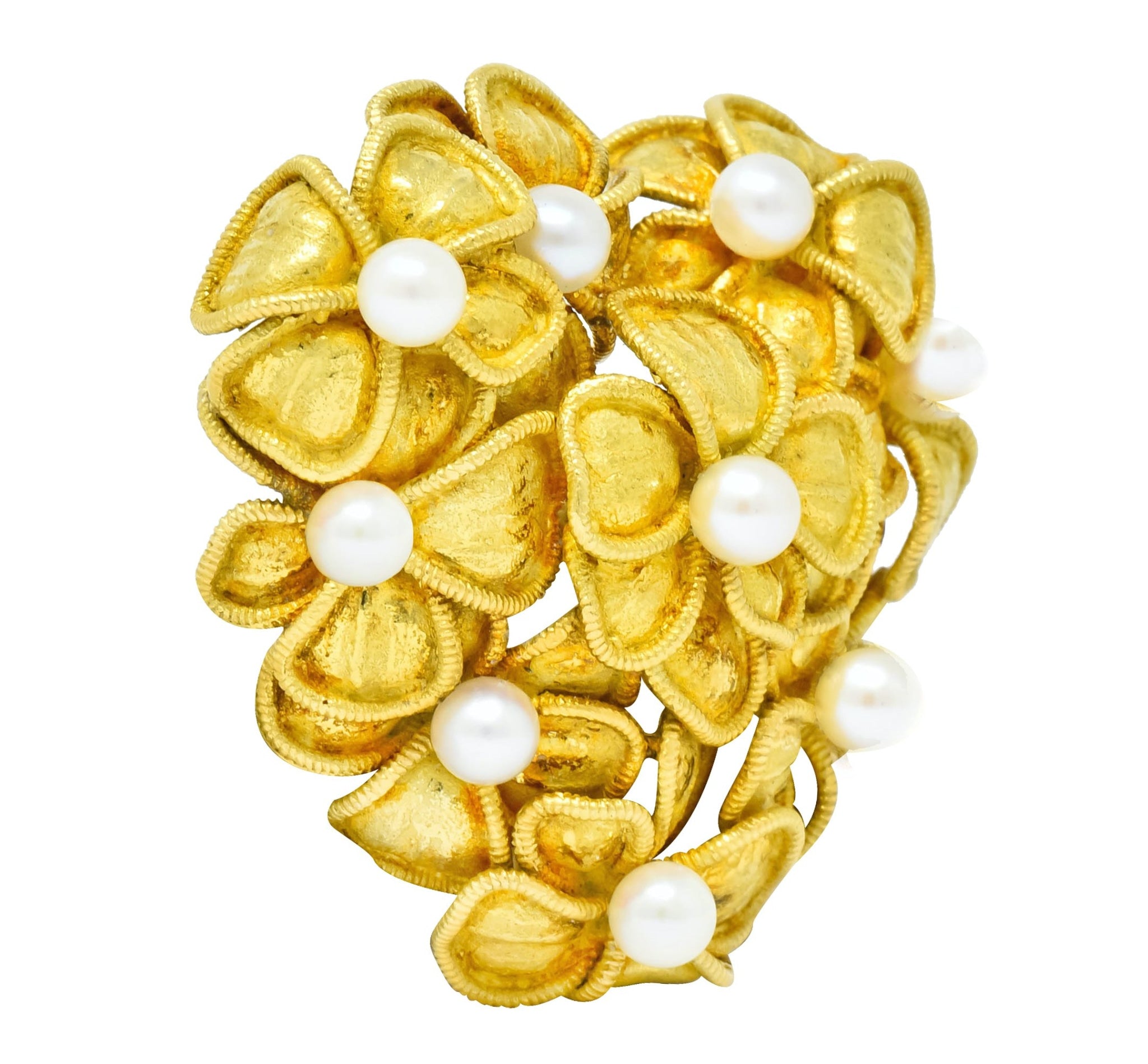 Tiffany & Co. Vintage 1970 Pearl 18 Karat Gold Floral Heart Brooch - Wilson's Estate Jewelry