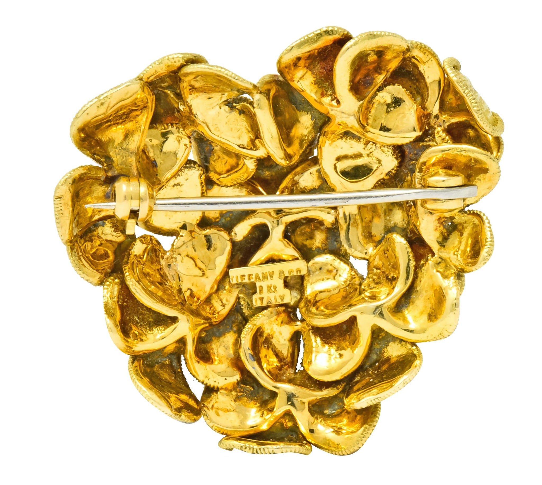 Tiffany & Co. Vintage 1970 Pearl 18 Karat Gold Floral Heart Brooch - Wilson's Estate Jewelry