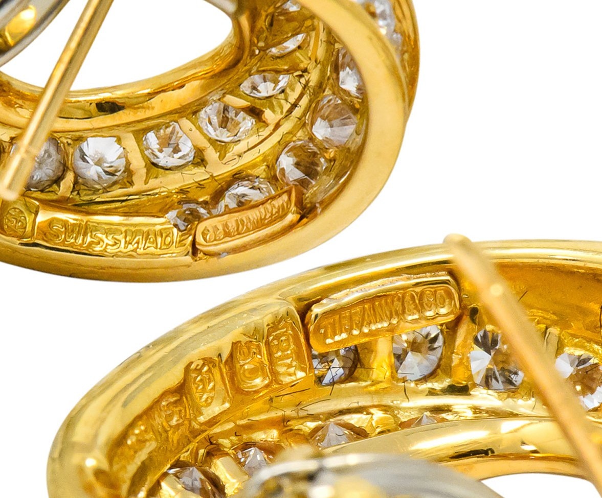 Tiffany & Co. Vintage 3.48 CTW Diamond 18 Karat Gold Hoop Swirl Earrings - Wilson's Estate Jewelry