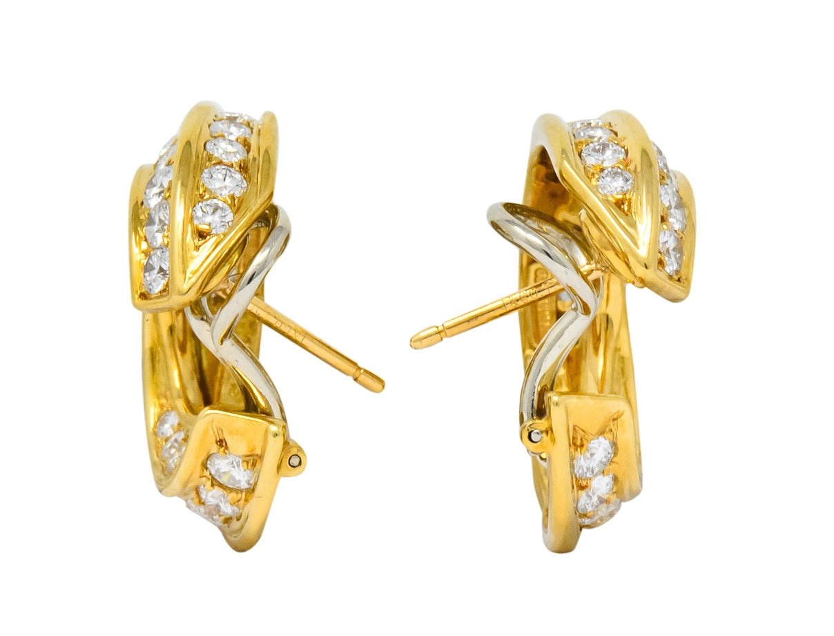 Tiffany & Co. Vintage 3.48 CTW Diamond 18 Karat Gold Hoop Swirl Earrings - Wilson's Estate Jewelry