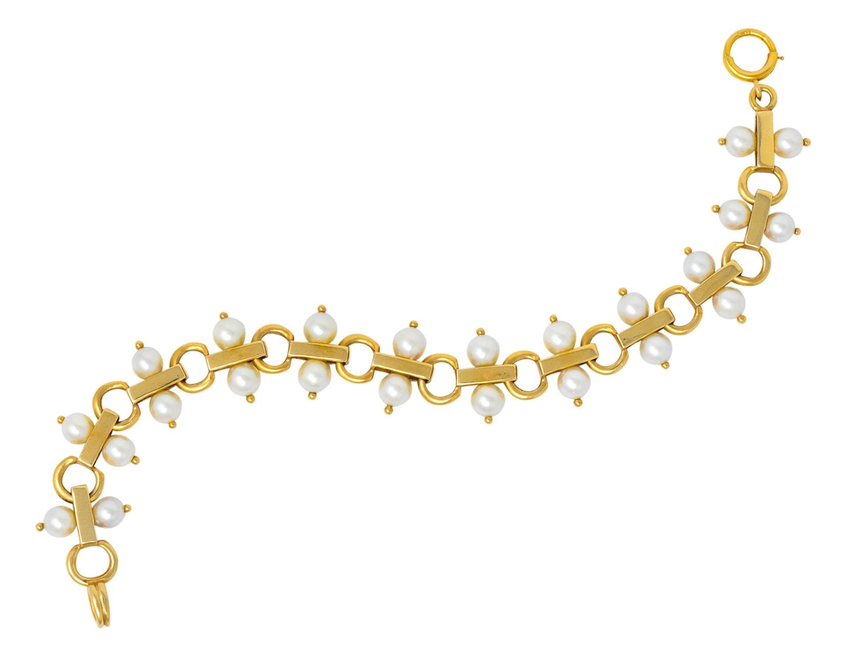 Tiffany & Co. Vintage Pearl 14 Karat Gold Link Bracelet - Wilson's Estate Jewelry
