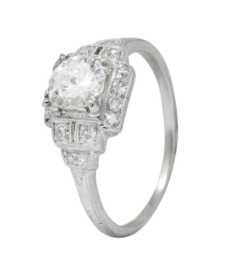 Traub Art Deco 0.85 CTW Diamond Platinum Engagement Ring - Wilson's Estate Jewelry