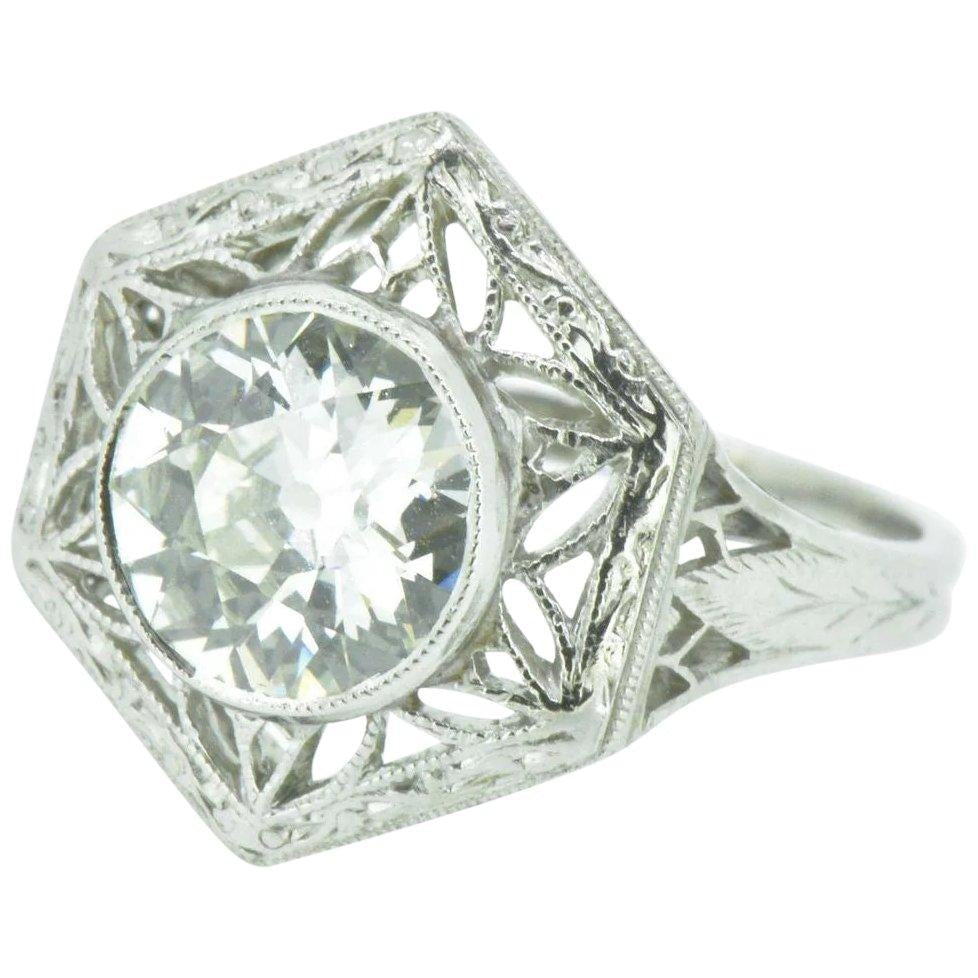 Unique Art Deco 1.19 Carats Old European Diamond Platinum Alternative Ring GIA Wilson's Estate Jewelry