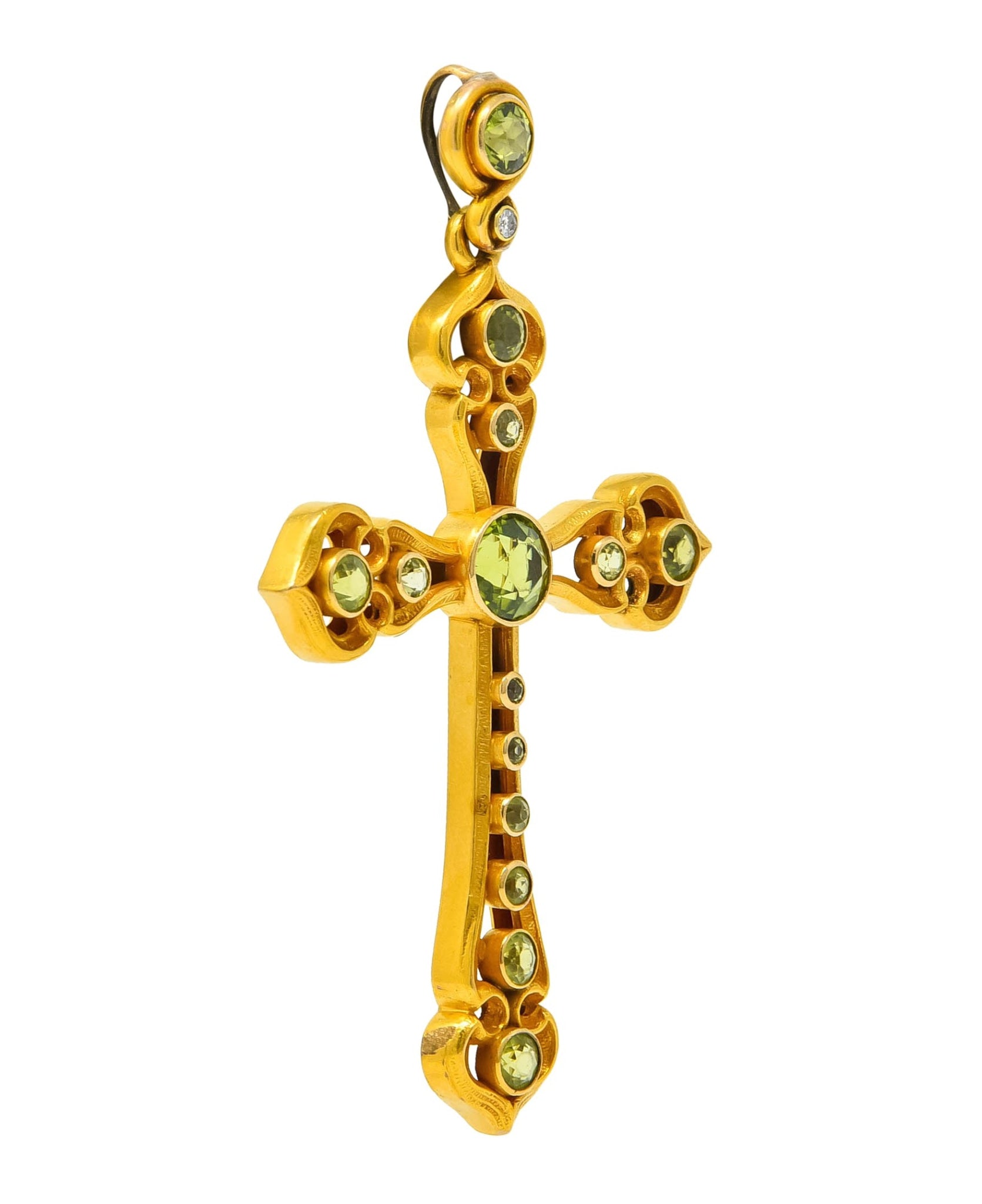 Unisex Victorian Peridot Diamond 14 Karat Gold Celtic Cross Pendant - Wilson's Estate Jewelry