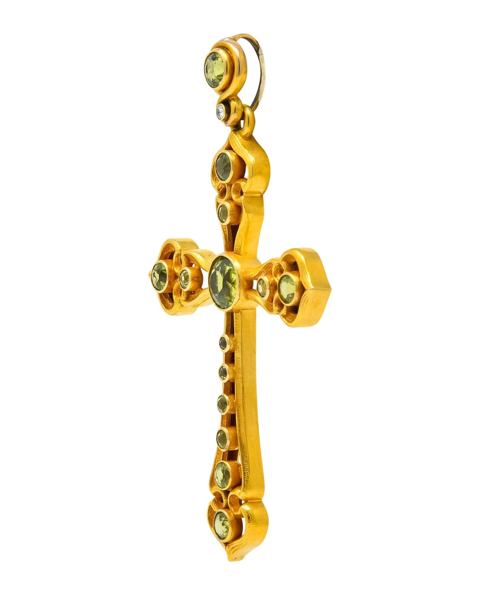 Unisex Victorian Peridot Diamond 14 Karat Gold Celtic Cross Pendant - Wilson's Estate Jewelry