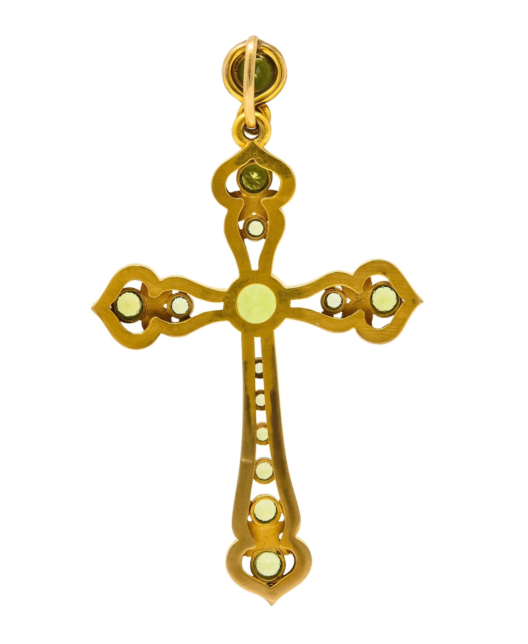 Unisex Victorian Peridot Diamond 14 Karat Gold Celtic Cross Pendant - Wilson's Estate Jewelry