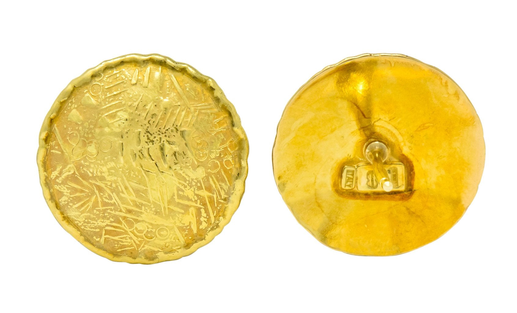 Unoaerre 18 Karat Yellow Gold Textured Disc Earrings - Wilson's Estate Jewelry