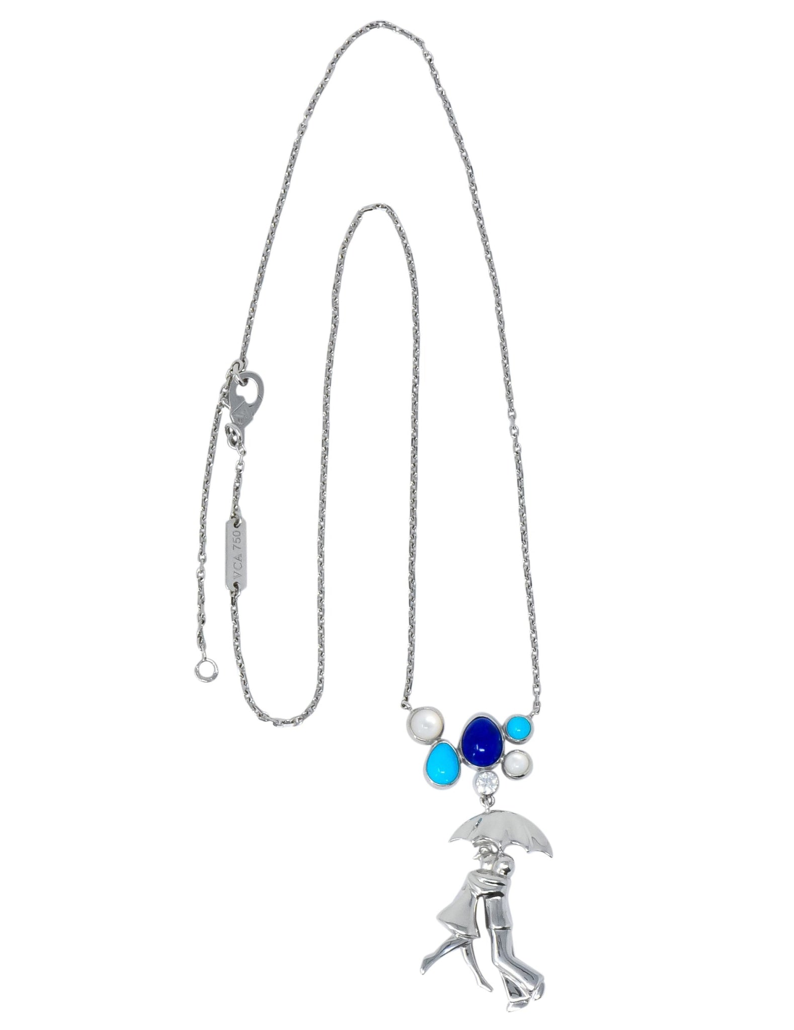 Van Cleef & Arpels Diamond Lapis Turquoise 18 Karat White Gold Romance A Paris Necklace - Wilson's Estate Jewelry