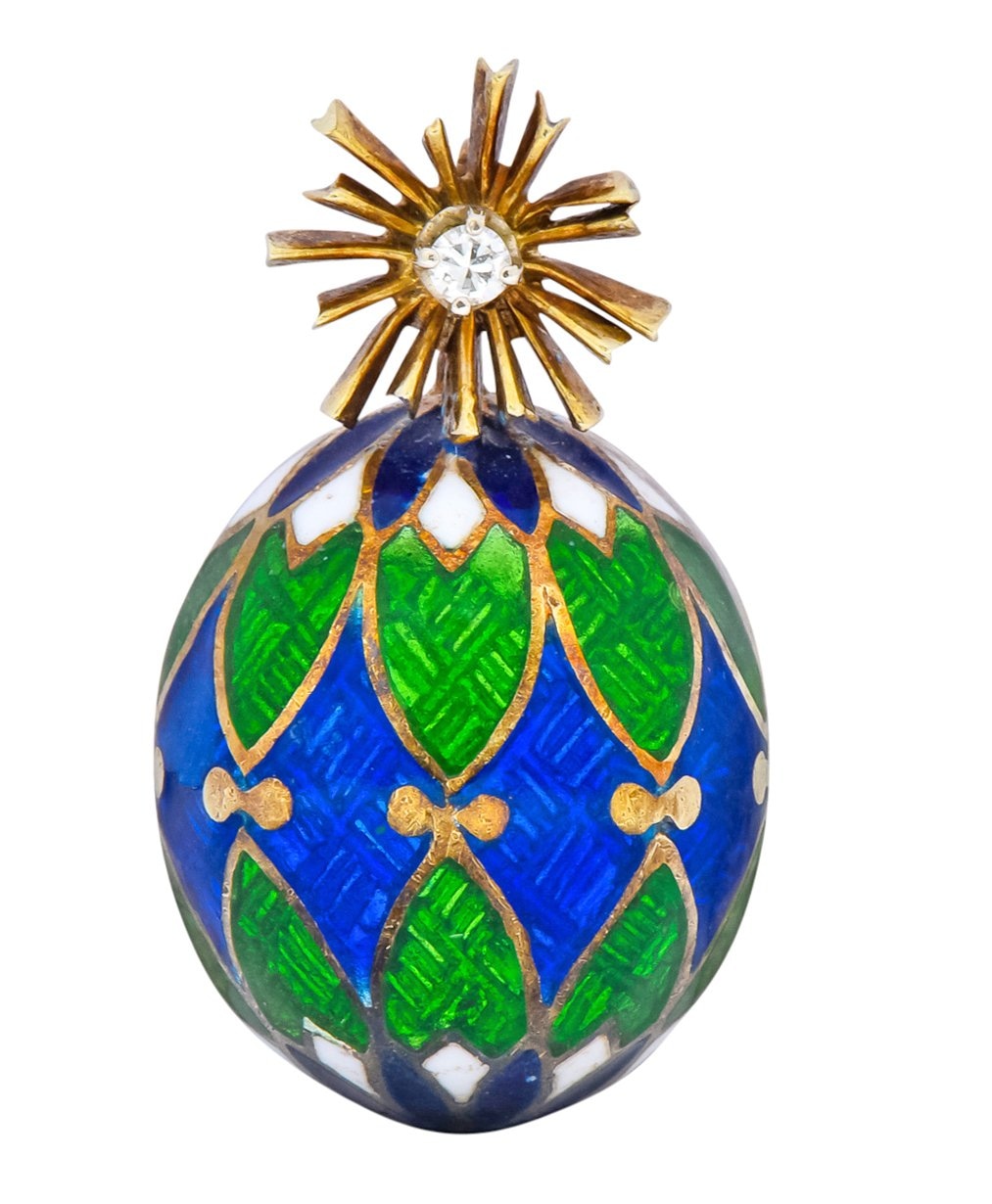 Van Cleef & Arpels Enamel Diamond 14 Karat Gold Egg Pendant Charm - Wilson's Estate Jewelry