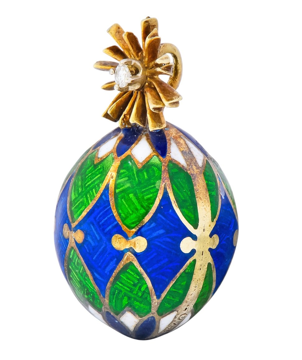 Van Cleef & Arpels Enamel Diamond 14 Karat Gold Egg Pendant Charm - Wilson's Estate Jewelry