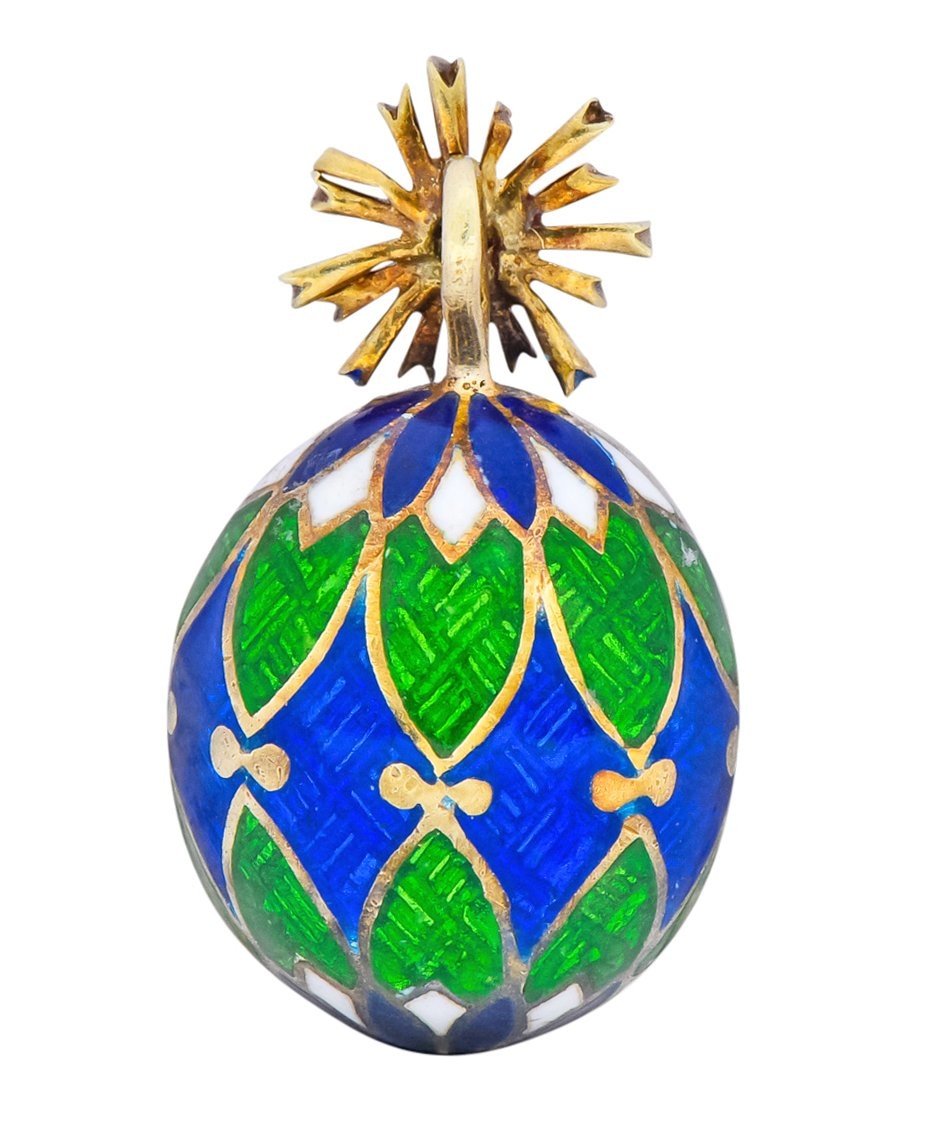 Van Cleef & Arpels Enamel Diamond 14 Karat Gold Egg Pendant Charm - Wilson's Estate Jewelry