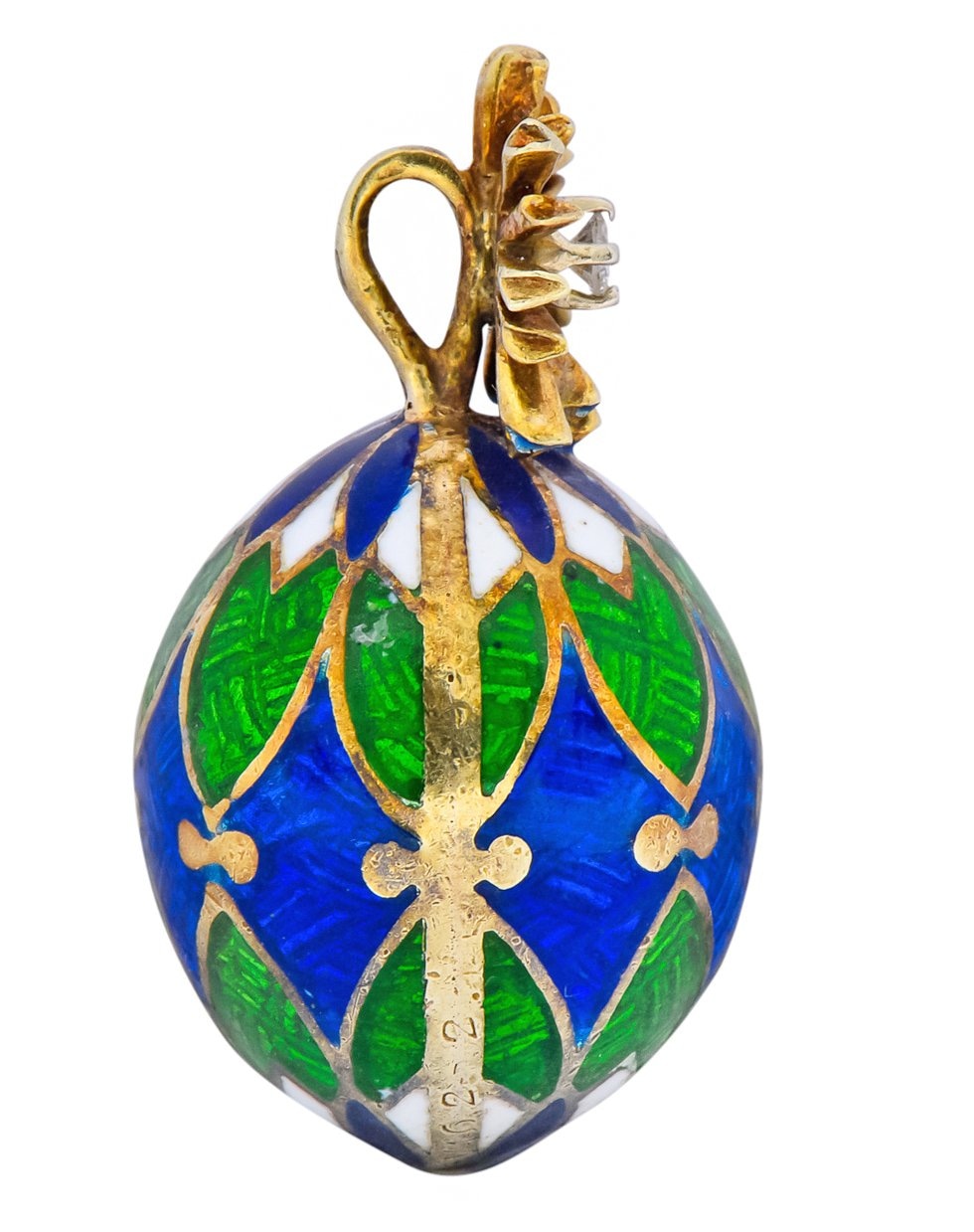 Van Cleef & Arpels Enamel Diamond 14 Karat Gold Egg Pendant Charm - Wilson's Estate Jewelry
