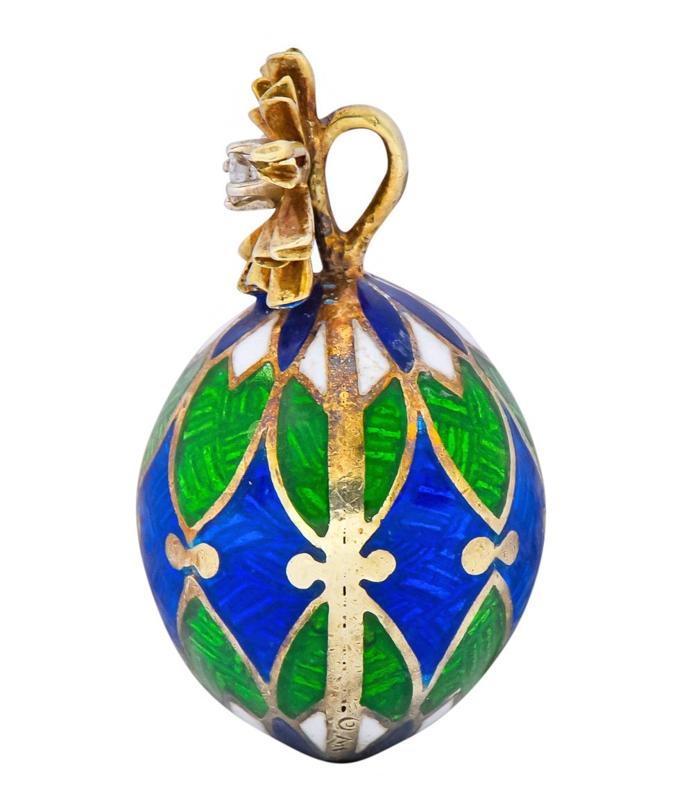 Van Cleef & Arpels Enamel Diamond 14 Karat Gold Egg Pendant Charm - Wilson's Estate Jewelry