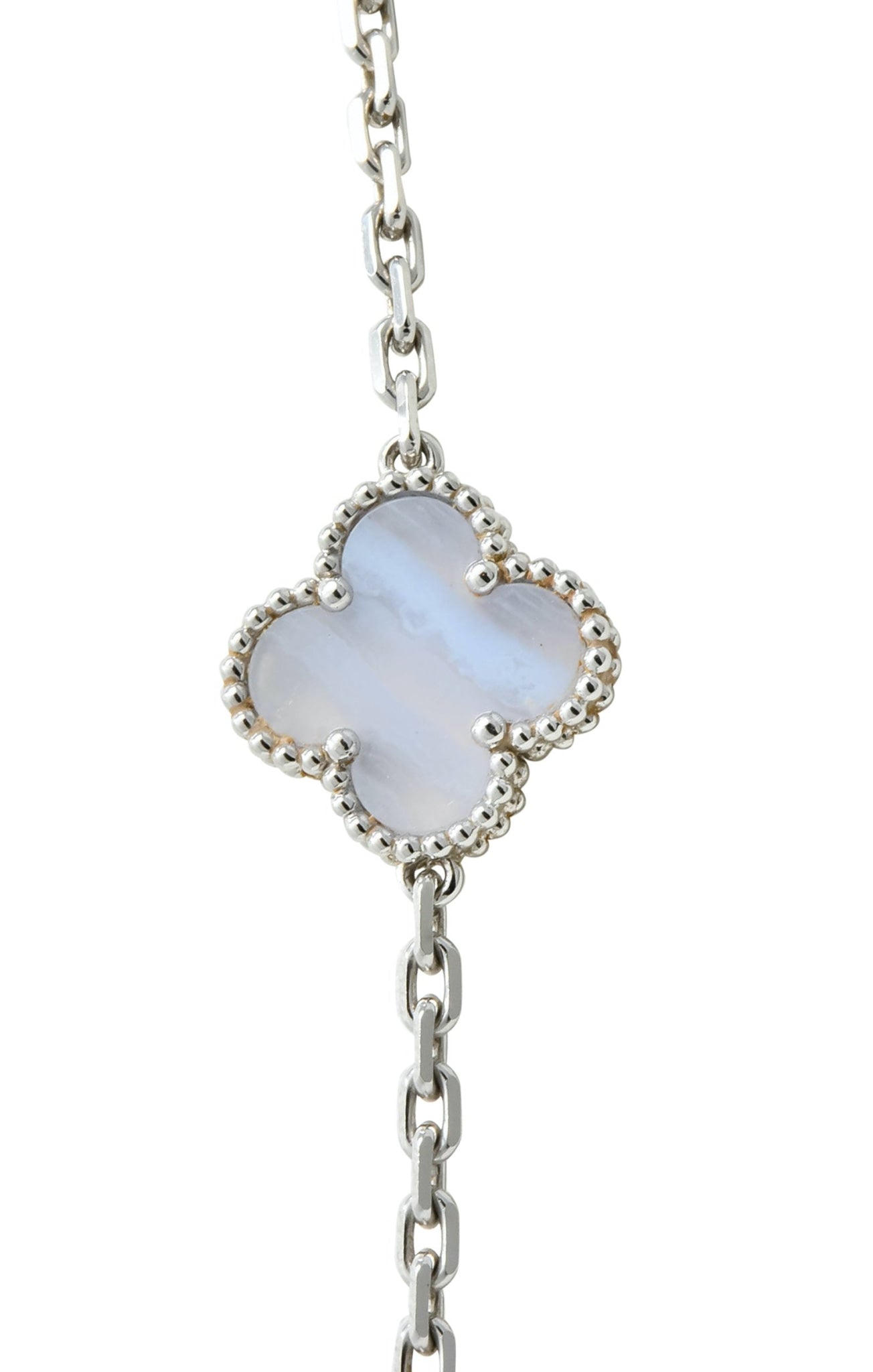 Van Cleef & Arpels Mother of Pearl 18 Karat White Gold 6 Motif Alhambra Magic Necklace - Wilson's Estate Jewelry