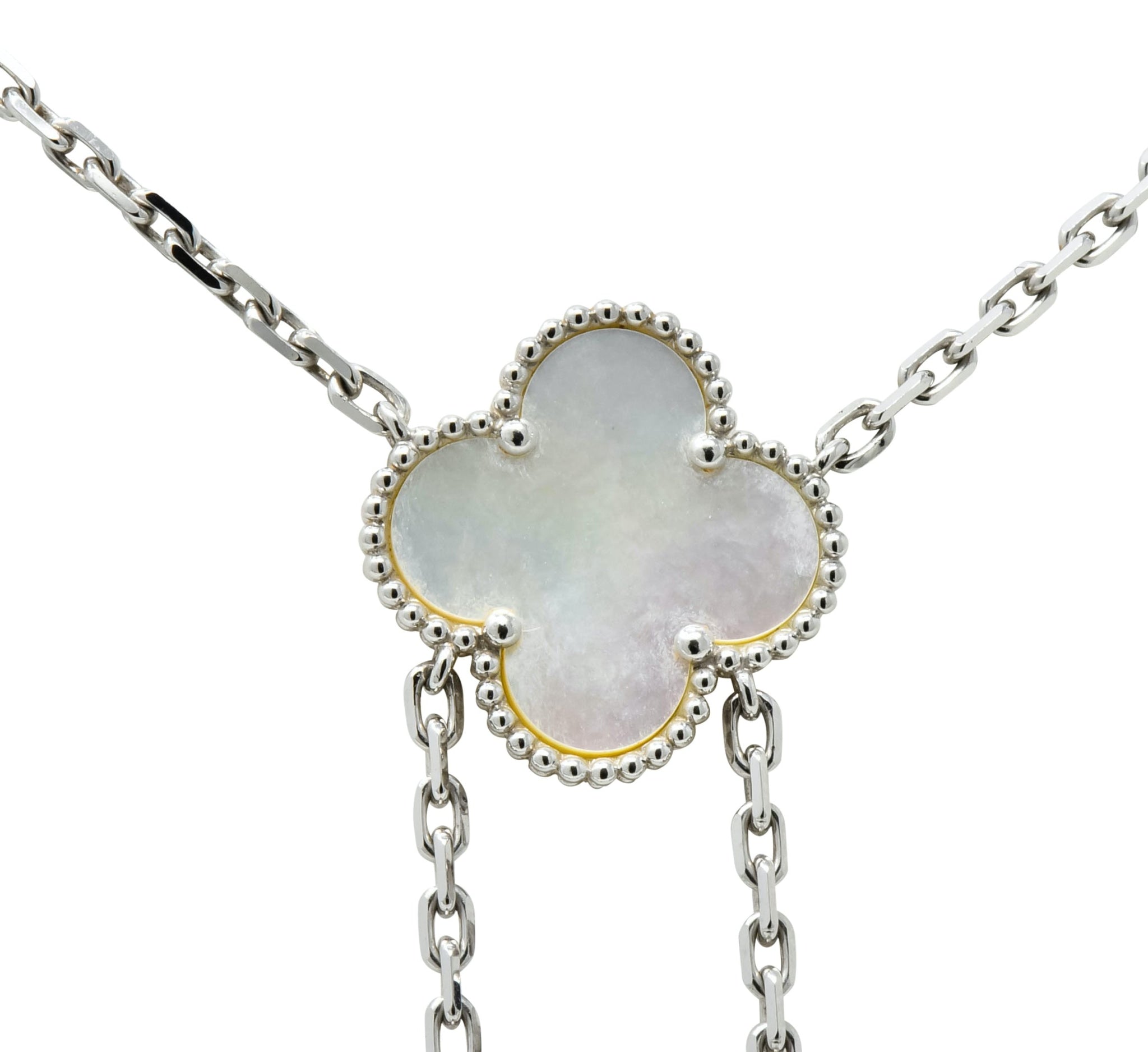 Van Cleef & Arpels Mother of Pearl 18 Karat White Gold 6 Motif Alhambra Magic Necklace - Wilson's Estate Jewelry