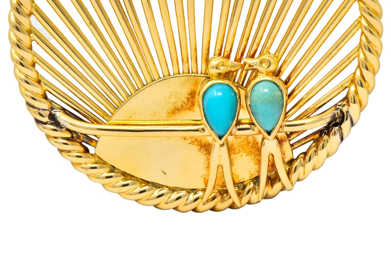 Van Cleef & Arpels Turquoise 18 Karat Gold Love Bird French Charm Circa 1950 - Wilson's Estate Jewelry