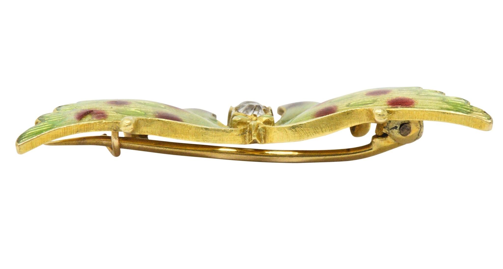 Victorian 0.60 CTW Diamond Enamel 14 Karat Gold Butterfly Brooch Wilson's Estate Jewelry