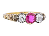 Victorian 0.70 Carats Diamond Ruby Silver-Topped 14 Karat Gold Three Stone Ring - Wilson's Estate Jewelry